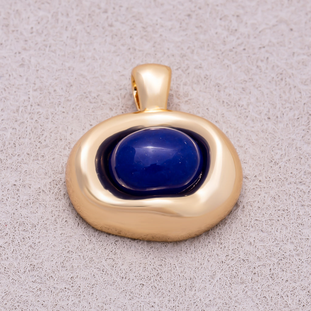 16K Gold Plated Colorful Natural Gemstone Irregular Oval Charm - Sold Each