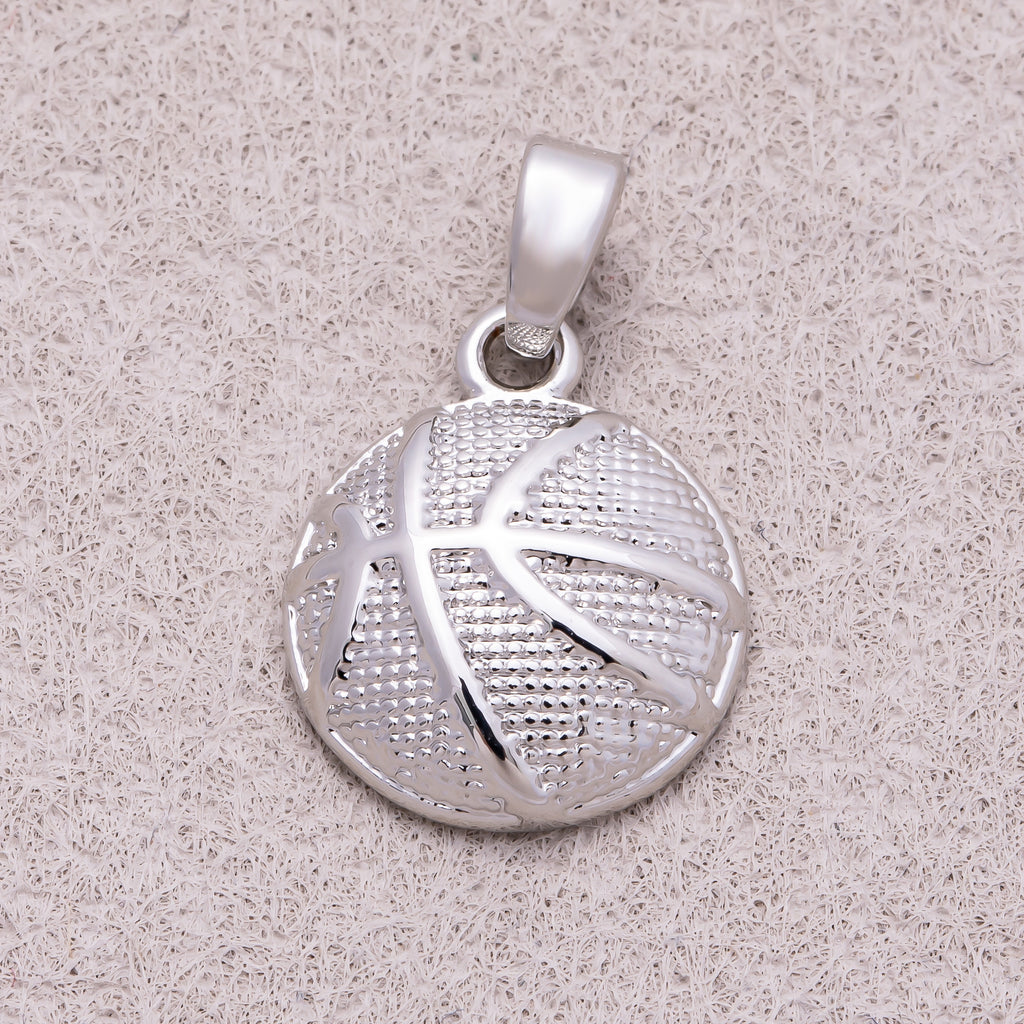 Rhodium Plated Textured Basketball Sport Pendant - Sold Each