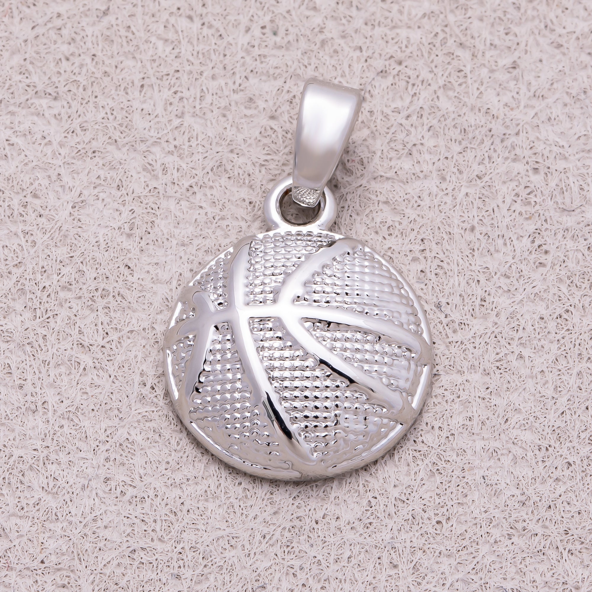 Rhodium Plated Textured Basketball Sport Pendant - Sold Each