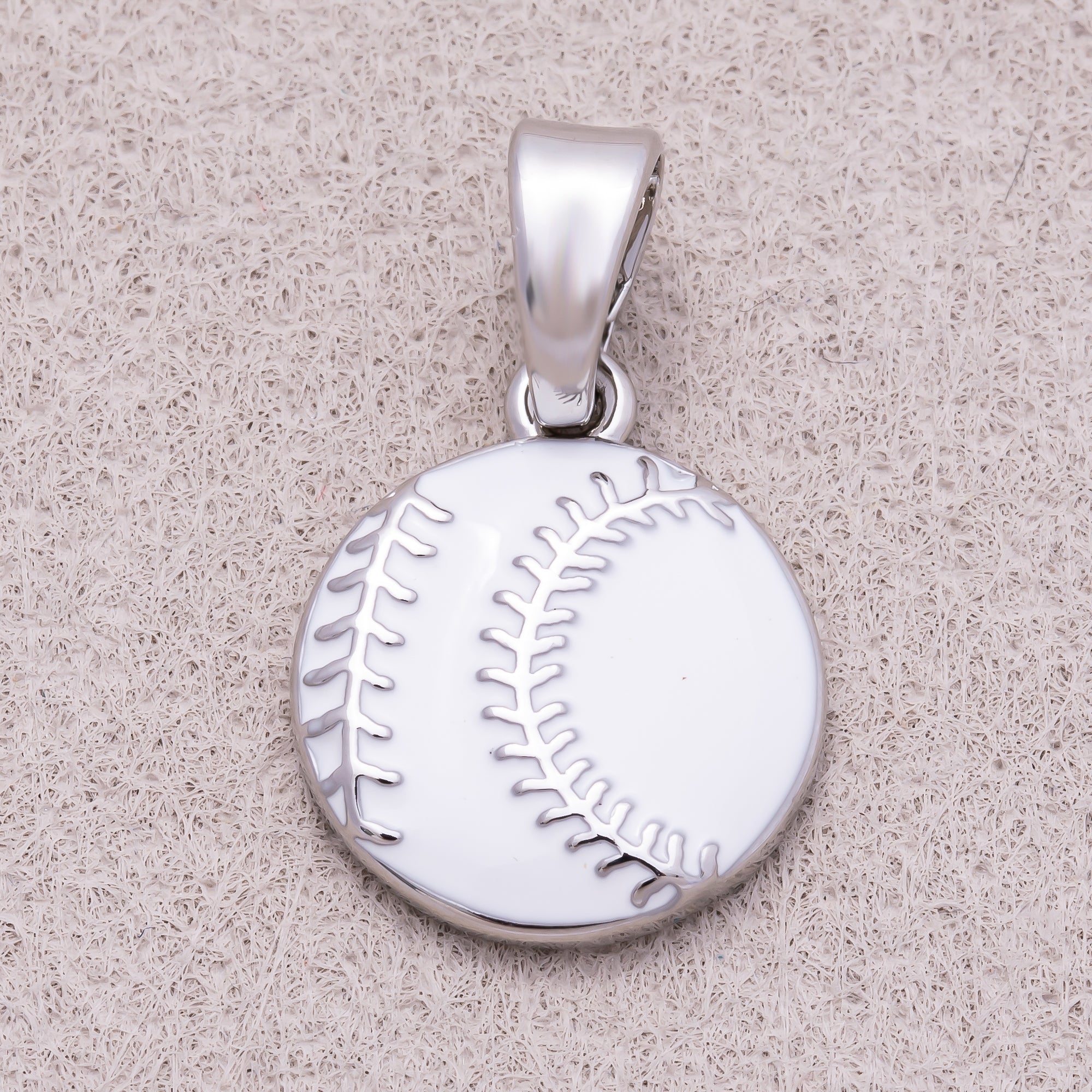 Rhodium Plated White & Green Enamel Baseball Sport Pendant - Sold Each