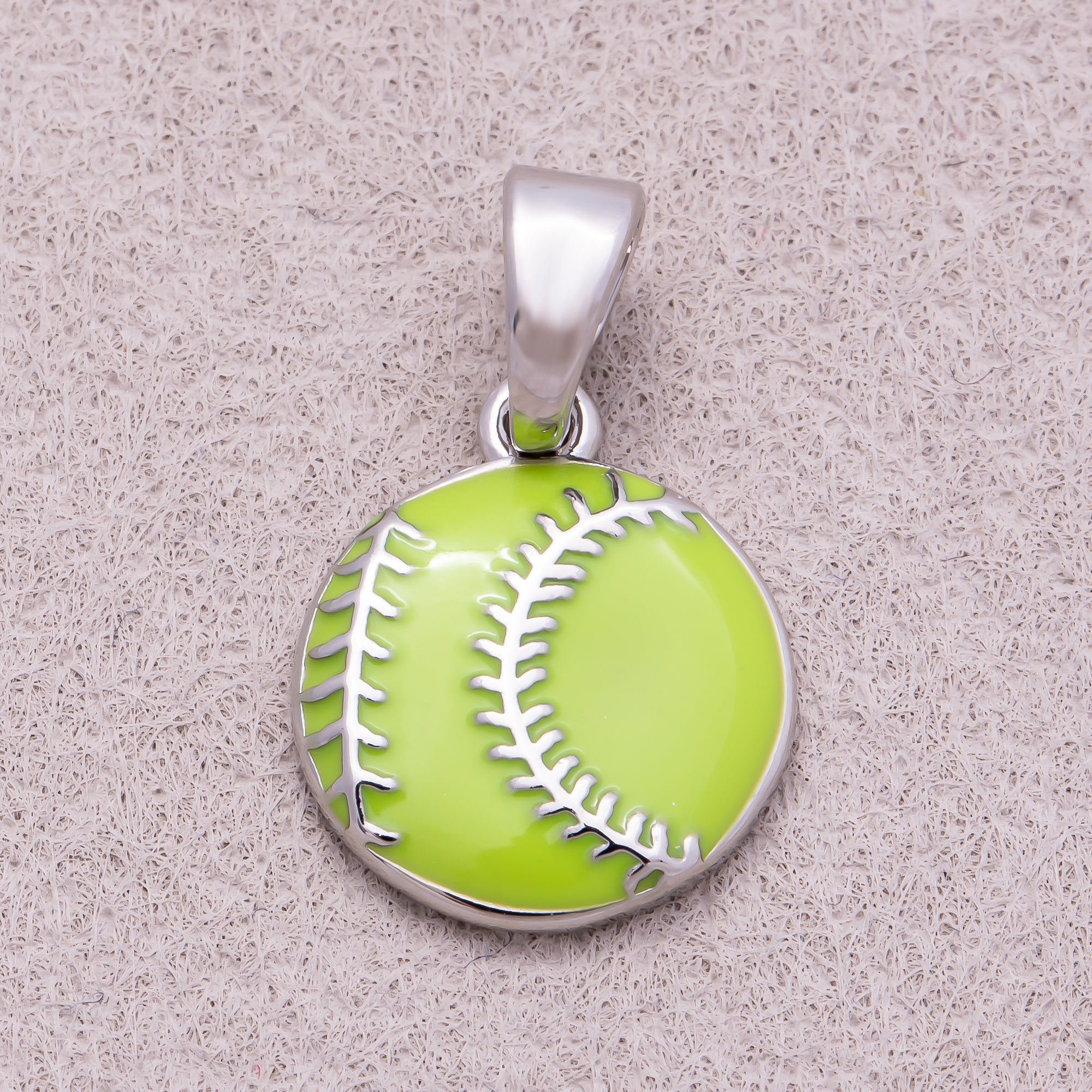 Rhodium Plated White & Green Enamel Baseball Sport Pendant - Sold Each