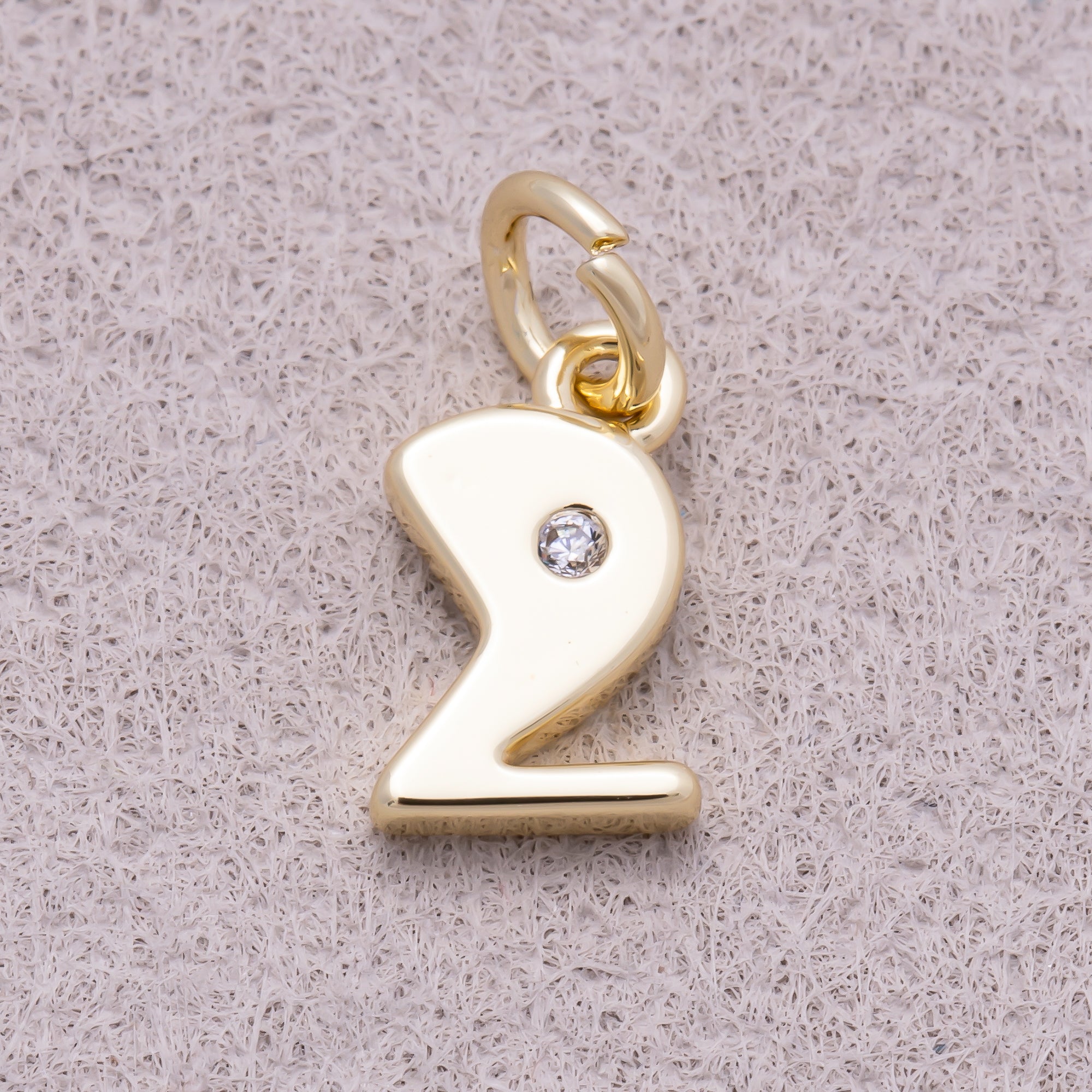 16K Gold Plated Solitaire CZ Puffy Balloon Number Charm (0-9) - Sold Each