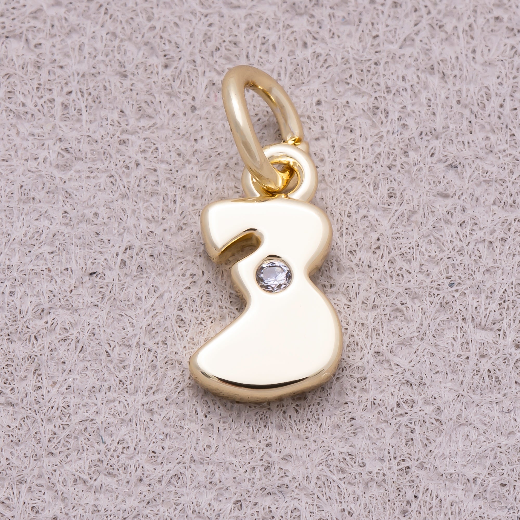 16K Gold Plated Solitaire CZ Puffy Balloon Number Charm (0-9) - Sold Each