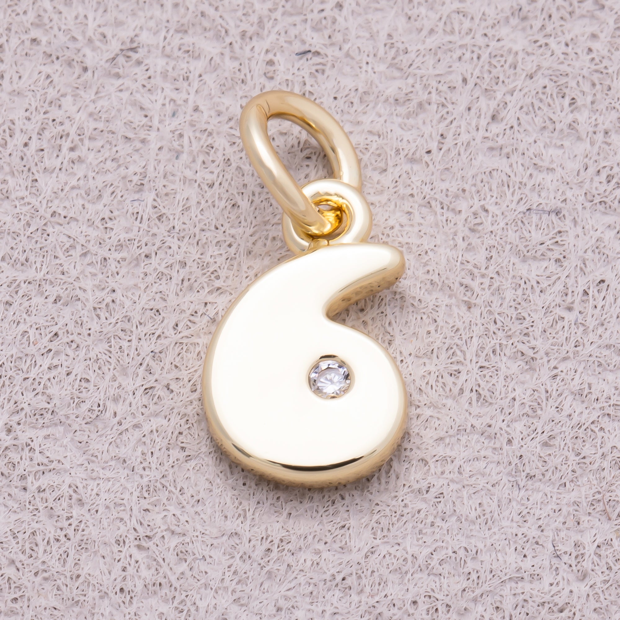 16K Gold Plated Solitaire CZ Puffy Balloon Number Charm (0-9) - Sold Each