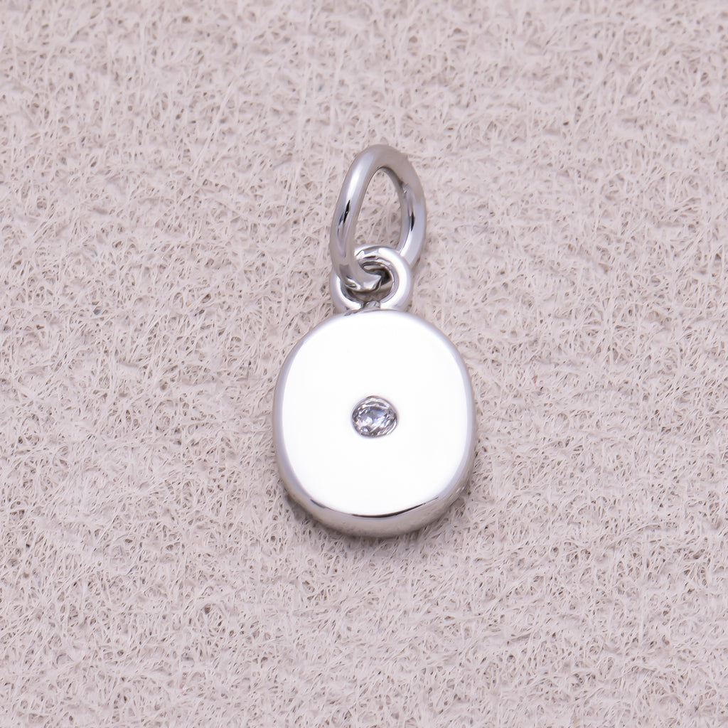 Rhodium Plated Solitaire CZ Puffy Balloon Number Charm (0-9) - Sold Each