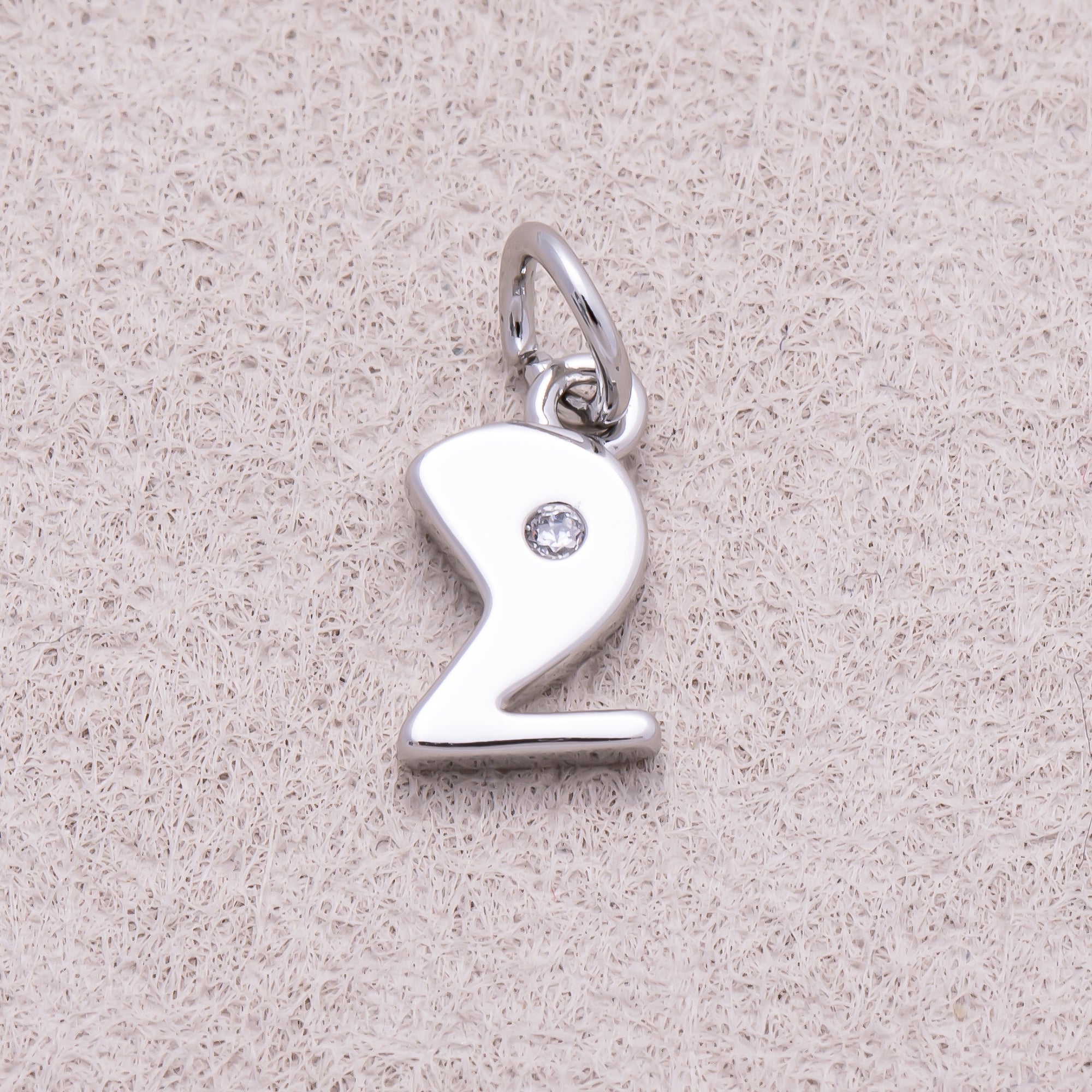 Rhodium Plated Solitaire CZ Puffy Balloon Number Charm (0-9) - Sold Each