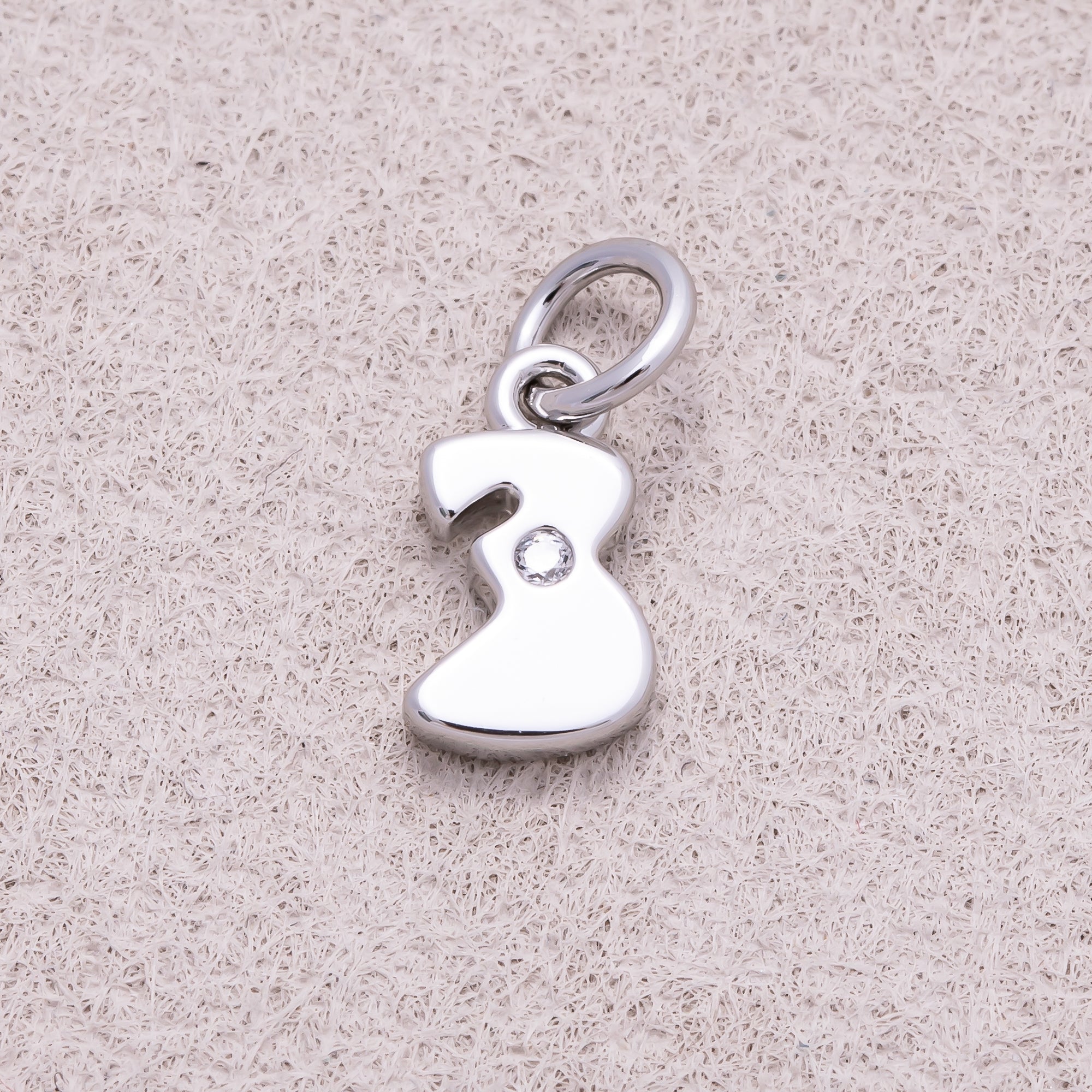 Rhodium Plated Solitaire CZ Puffy Balloon Number Charm (0-9) - Sold Each