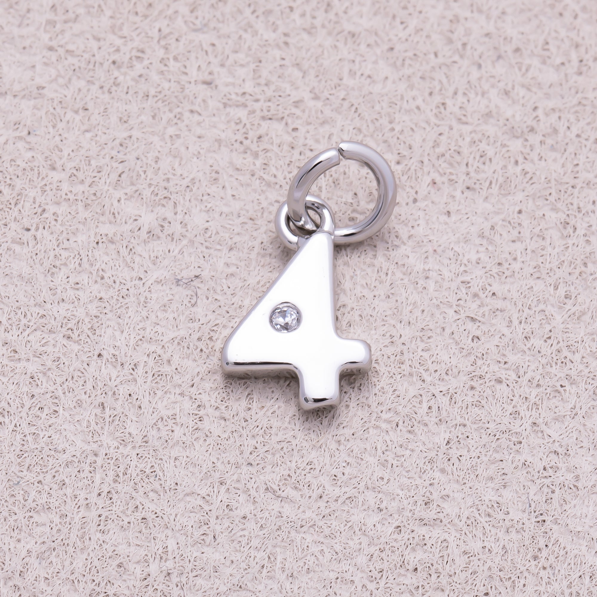 Rhodium Plated Solitaire CZ Puffy Balloon Number Charm (0-9) - Sold Each