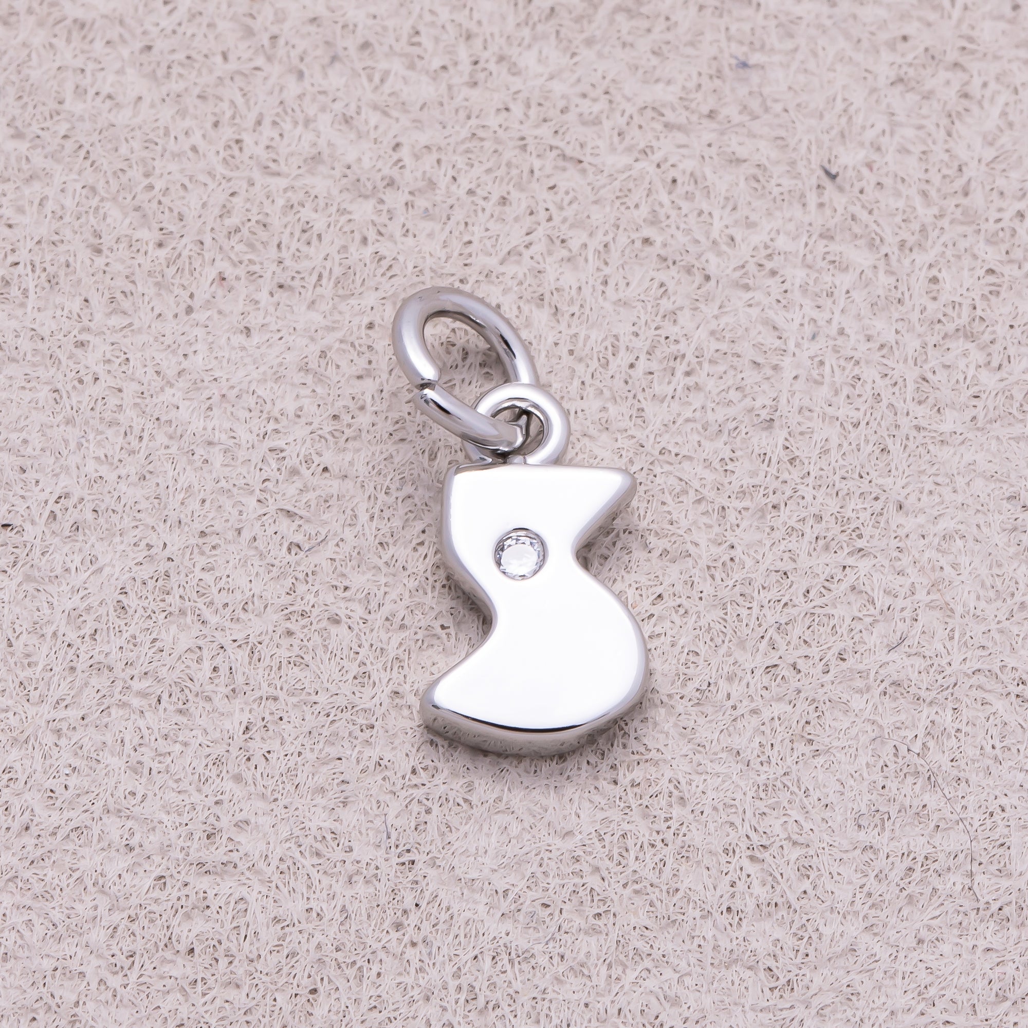 Rhodium Plated Solitaire CZ Puffy Balloon Number Charm (0-9) - Sold Each