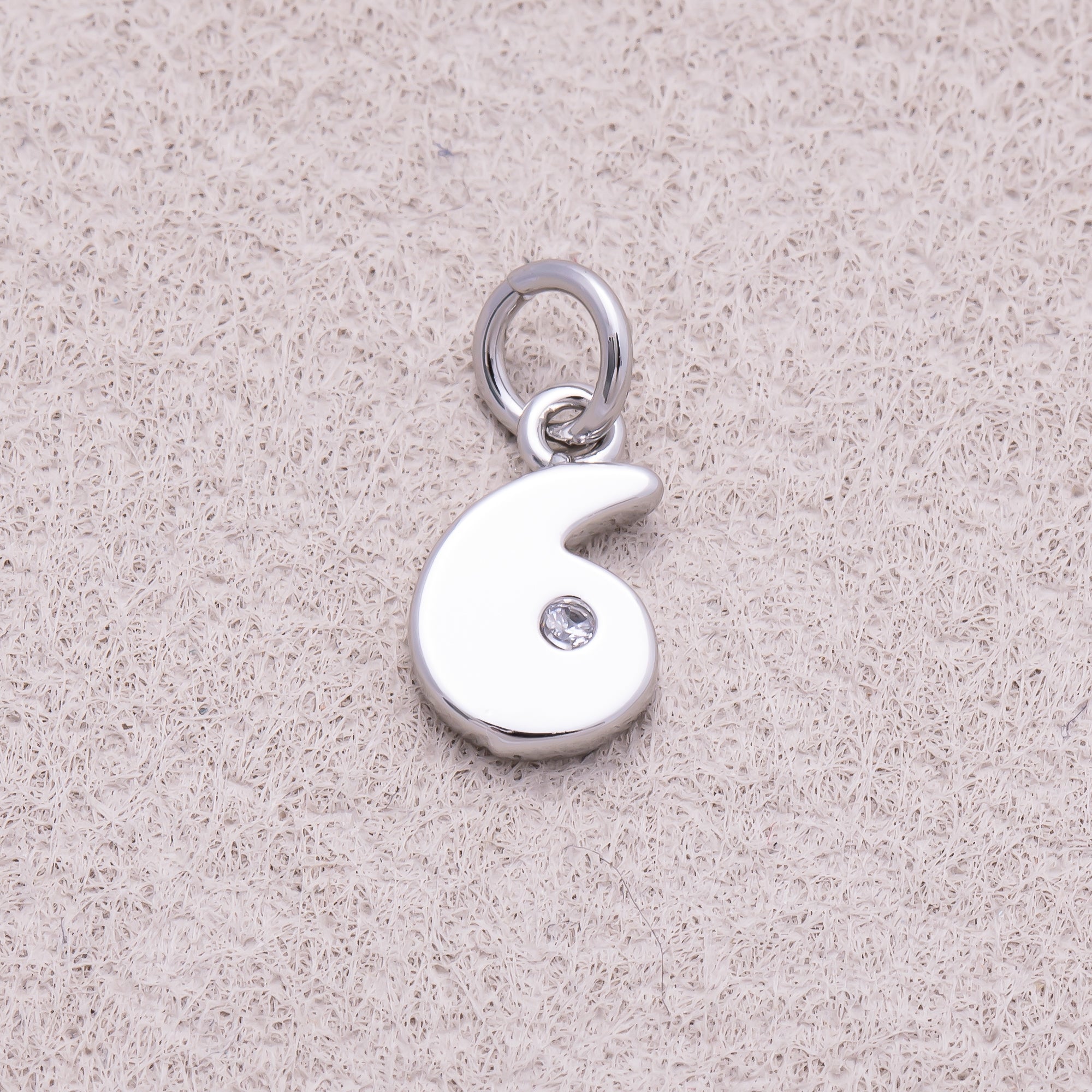 Rhodium Plated Solitaire CZ Puffy Balloon Number Charm (0-9) - Sold Each
