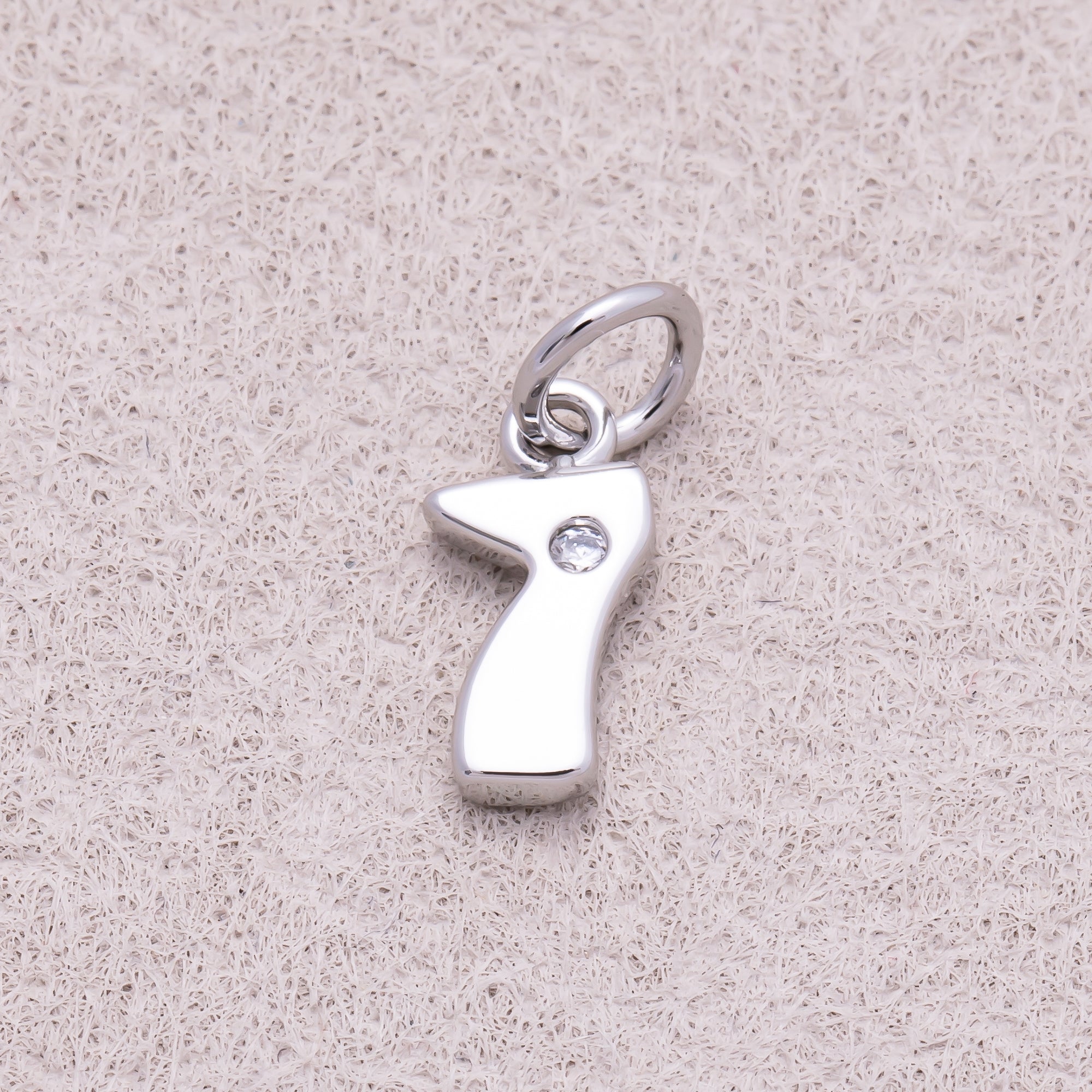 Rhodium Plated Solitaire CZ Puffy Balloon Number Charm (0-9) - Sold Each