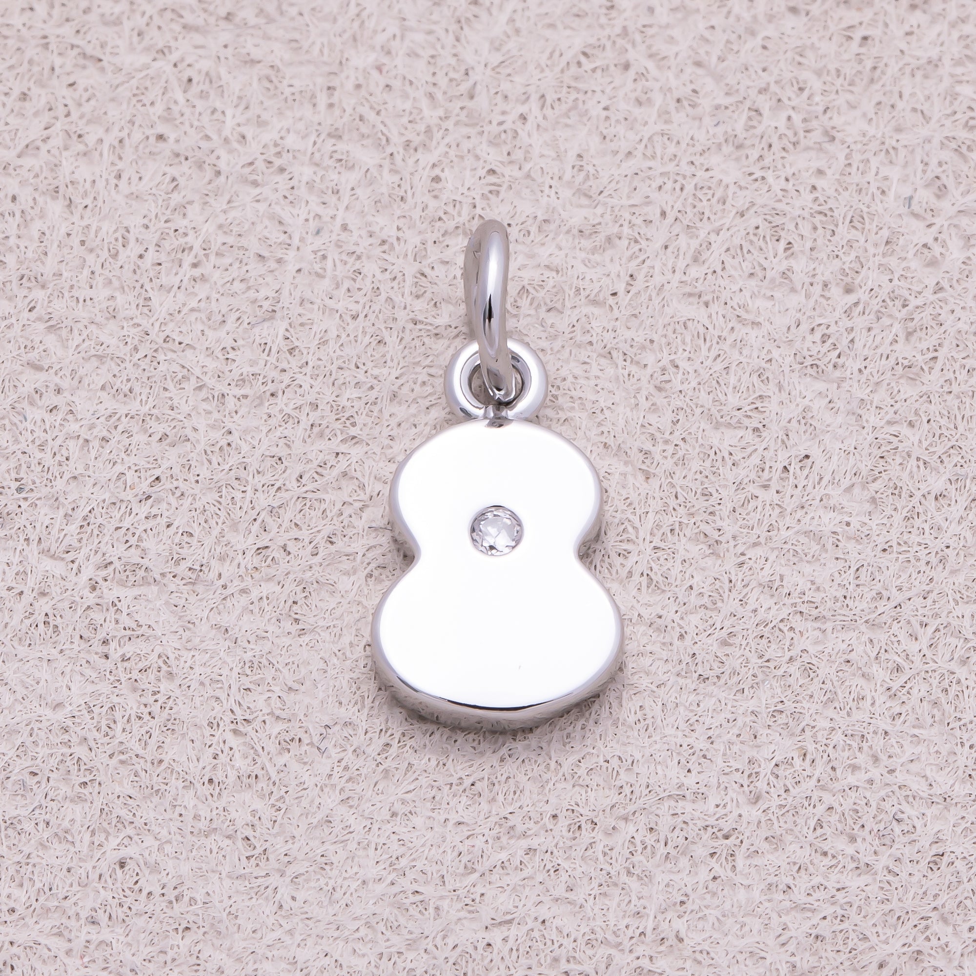 Rhodium Plated Solitaire CZ Puffy Balloon Number Charm (0-9) - Sold Each