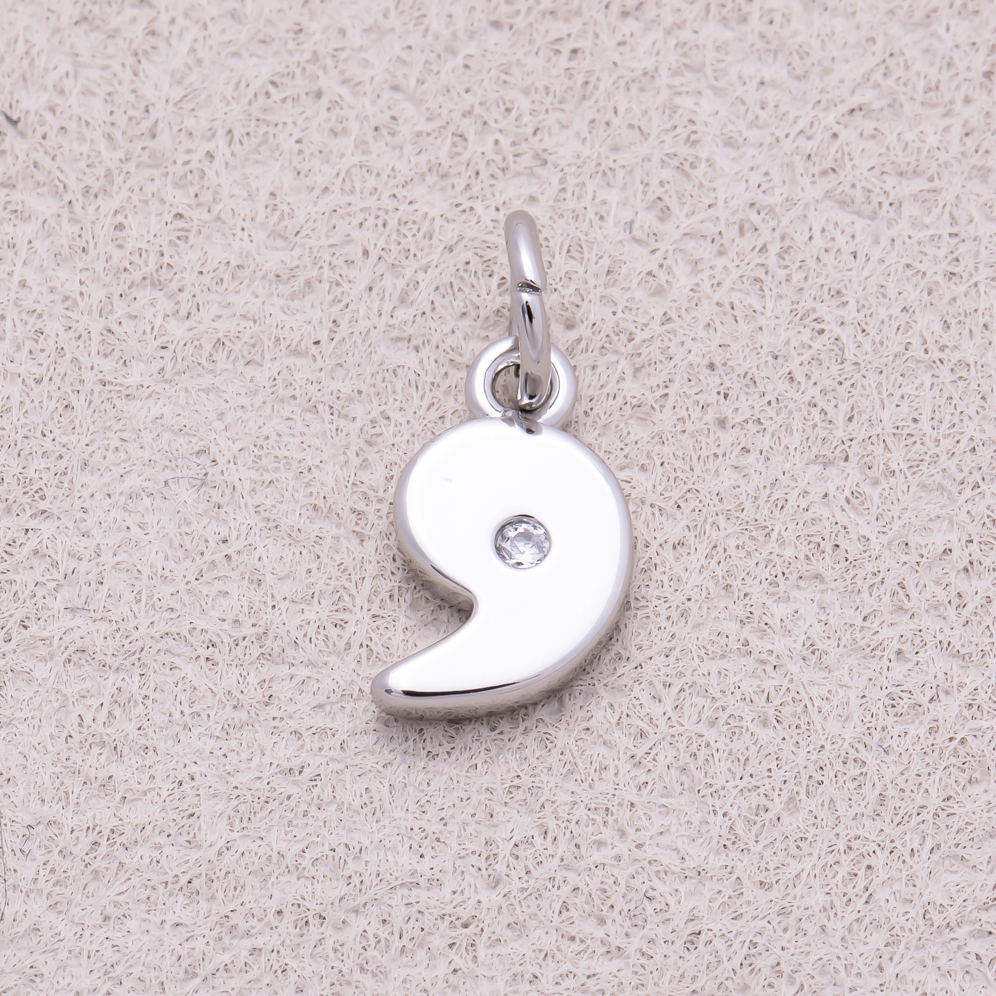 Rhodium Plated Solitaire CZ Puffy Balloon Number Charm (0-9) - Sold Each