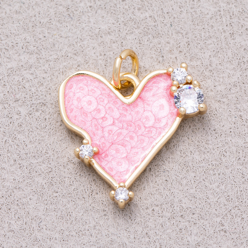 16K Gold Plated Pink & Blue Solitaire CZ Mother of Pearl Love Heart Charm - Sold Each