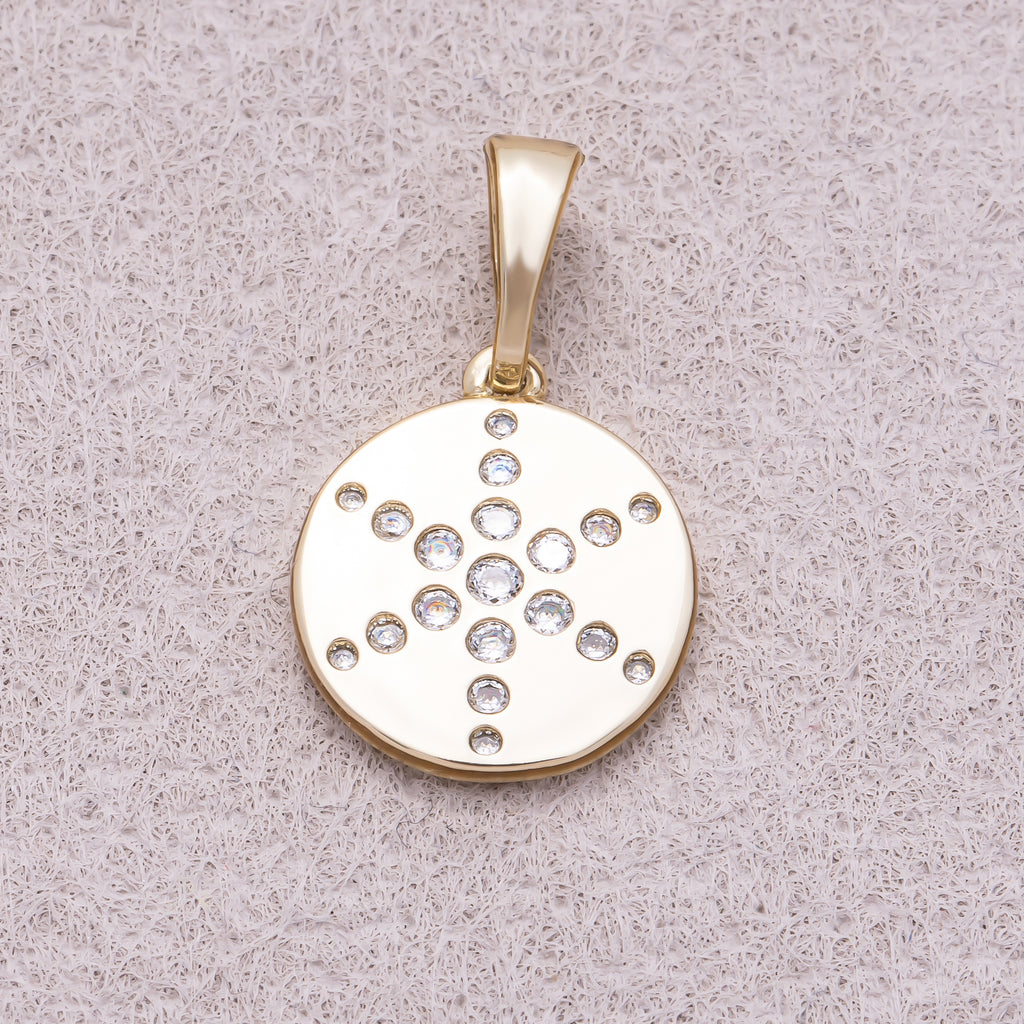 16K Gold Plated Clear CZ North Star Beaded Medallion Charm - Sold Each