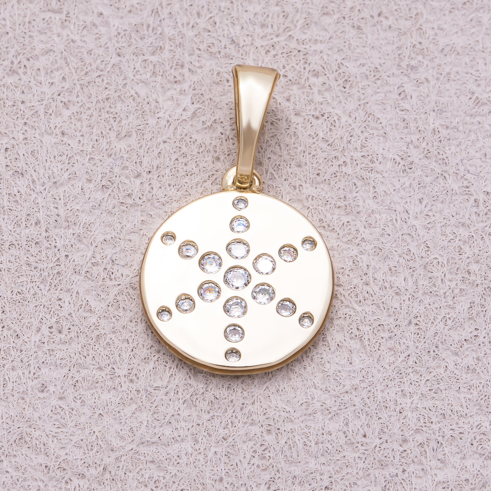 16K Gold Plated Clear CZ North Star Beaded Medallion Charm - Sold Each