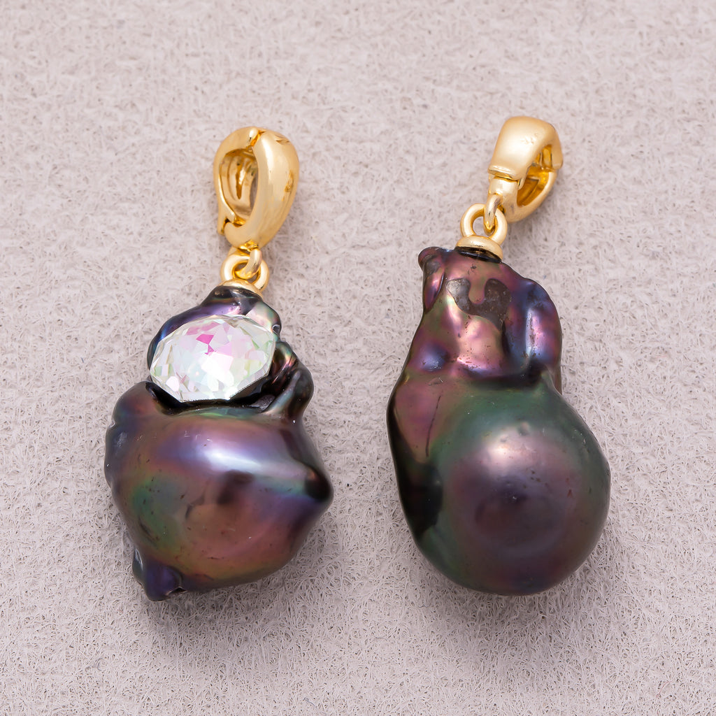 18K Gold Plated Baroque Iridescent Purple Freshwater Pearl Conch Shell Pendant - Sold Each