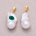 18K Gold Plated Green CZ White Freshwater Pearl Conch Shell Pendant - Sold Each