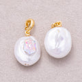 18K Gold Plated Hexagon CZ Baroque White Freshwater Pearl Coin Pendant - Sold Each