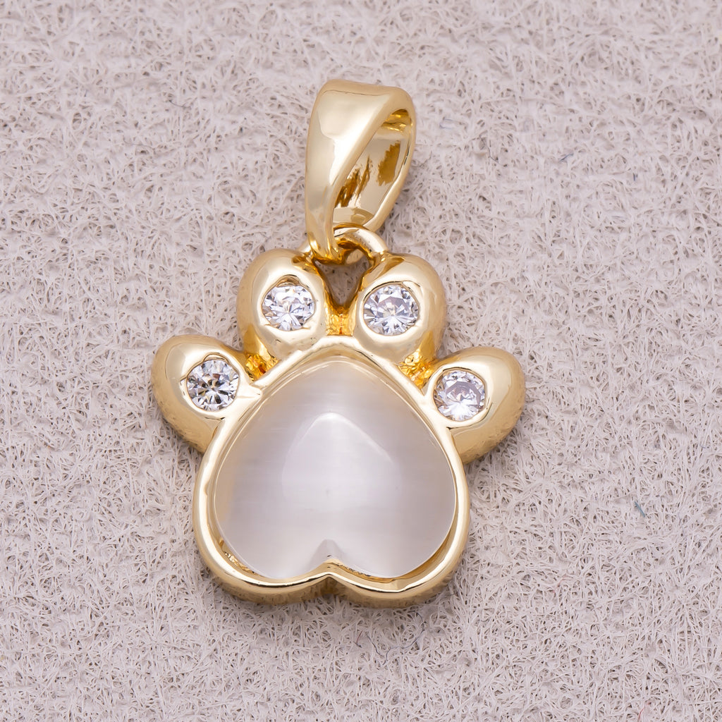 16K Gold Plated Clear CZ Love Heart Paw Animal Pendant - Sold Each