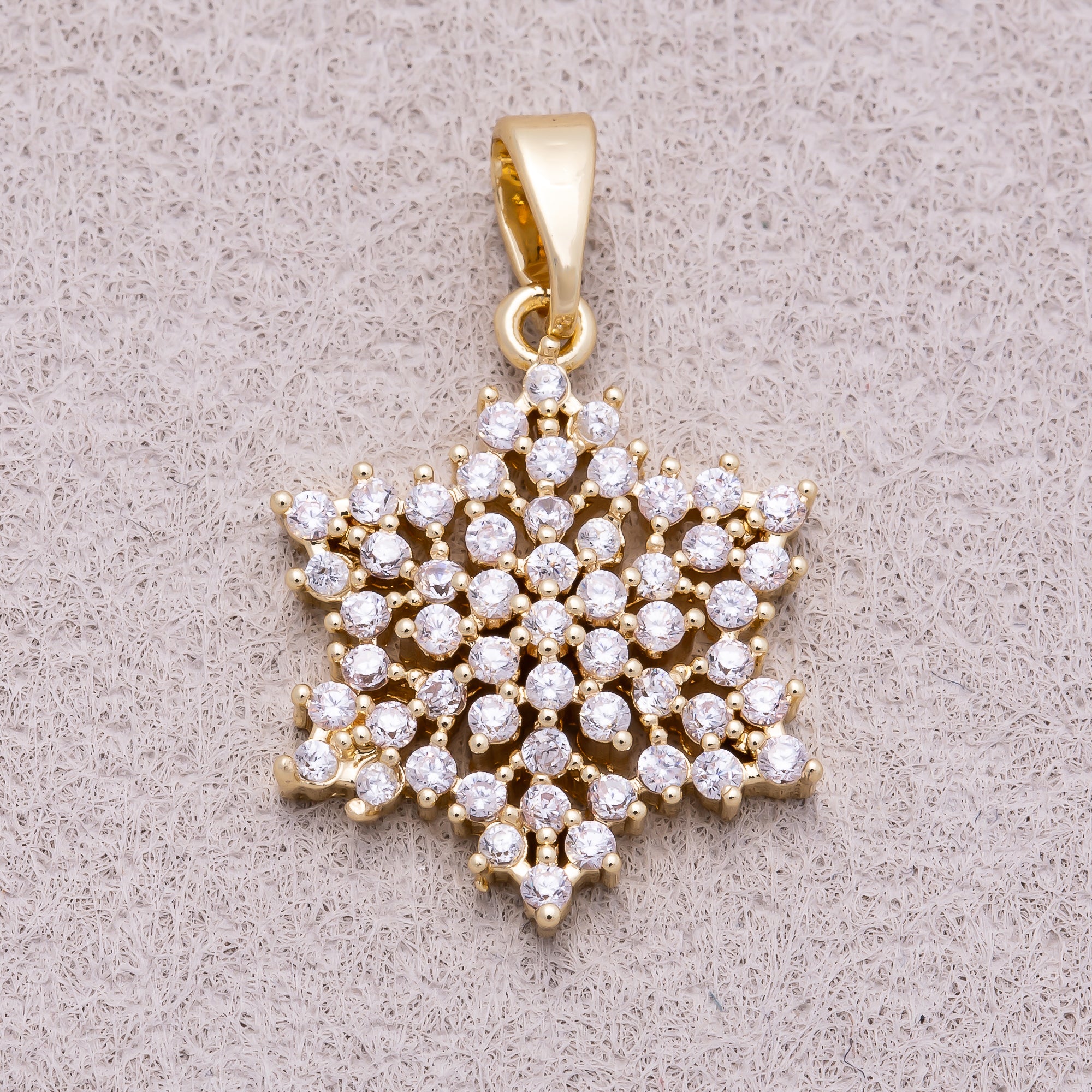 16K Gold Plated Micro Paved CZ Winter Snowflakes Pendant - Sold Each