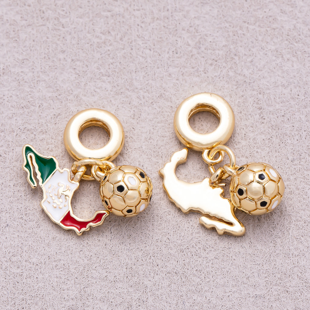 16K Gold Plated Mexico Map Flag & Soccer Ball Dual Dangle Pendant - Sold Each