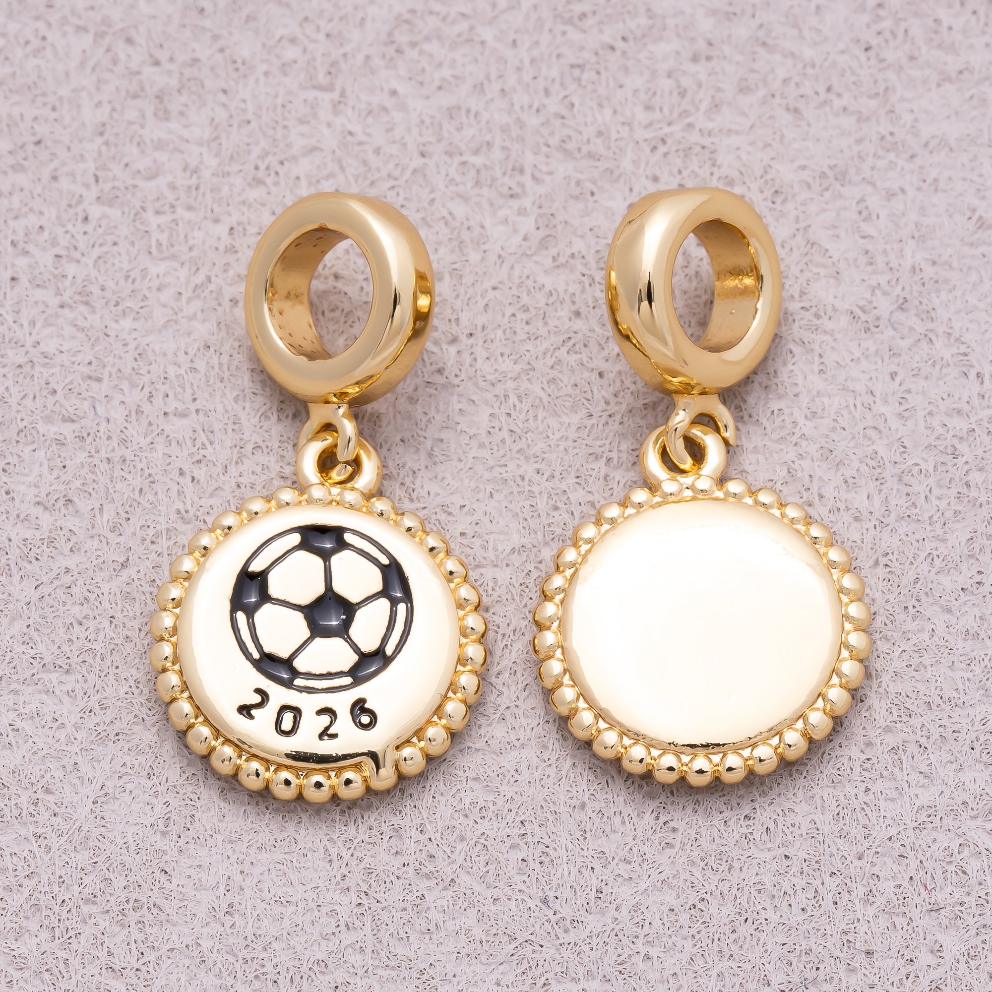 16K Gold Plated Round Football Beaded Medallion Pendant - Sold Each