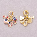 16K Gold Plated Travel Themed Patriotic American Flag Heart Slider Pendant - Sold Each