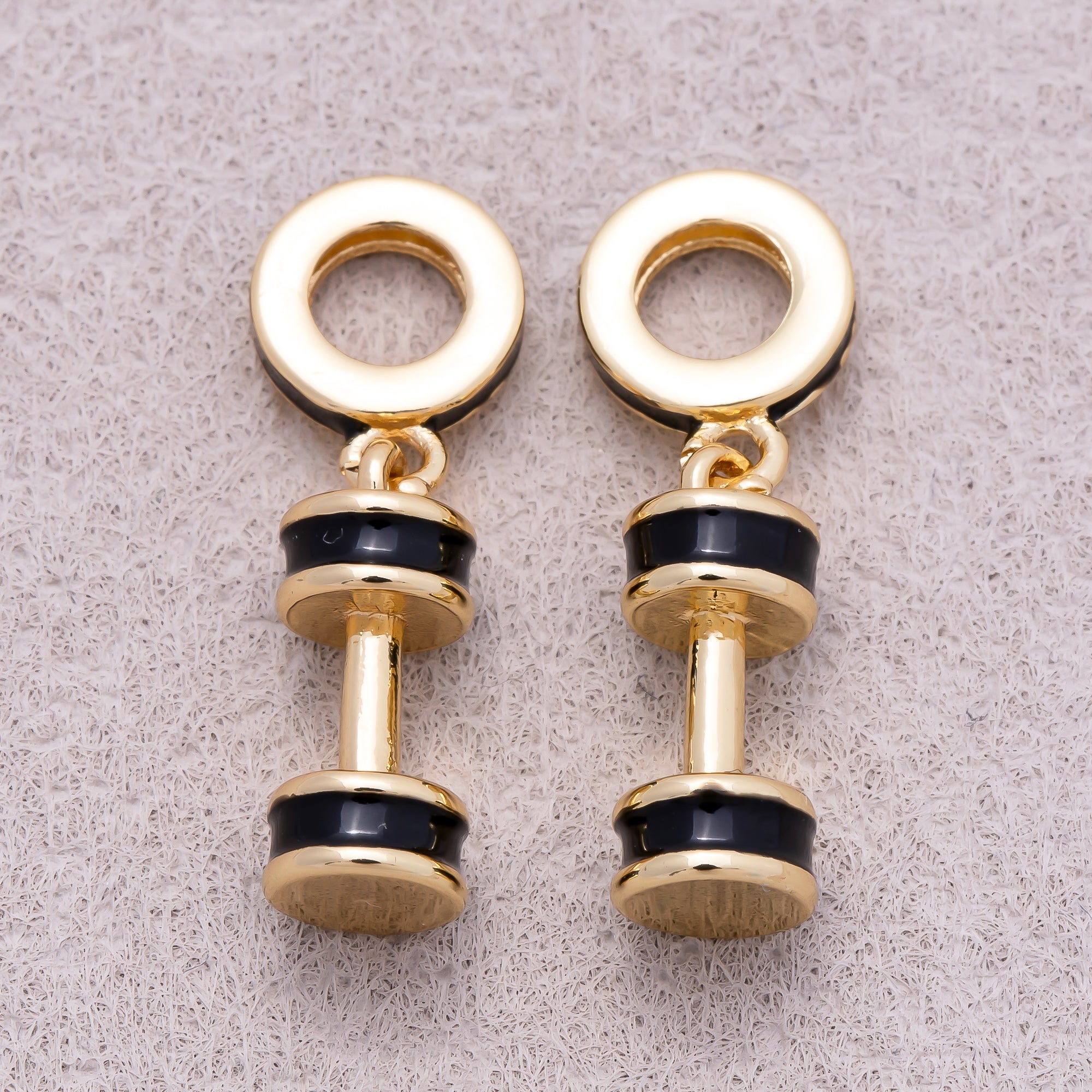 16K Gold Plated Black Enamel Dumbbell Fitness Slider Pendant - Sold Each