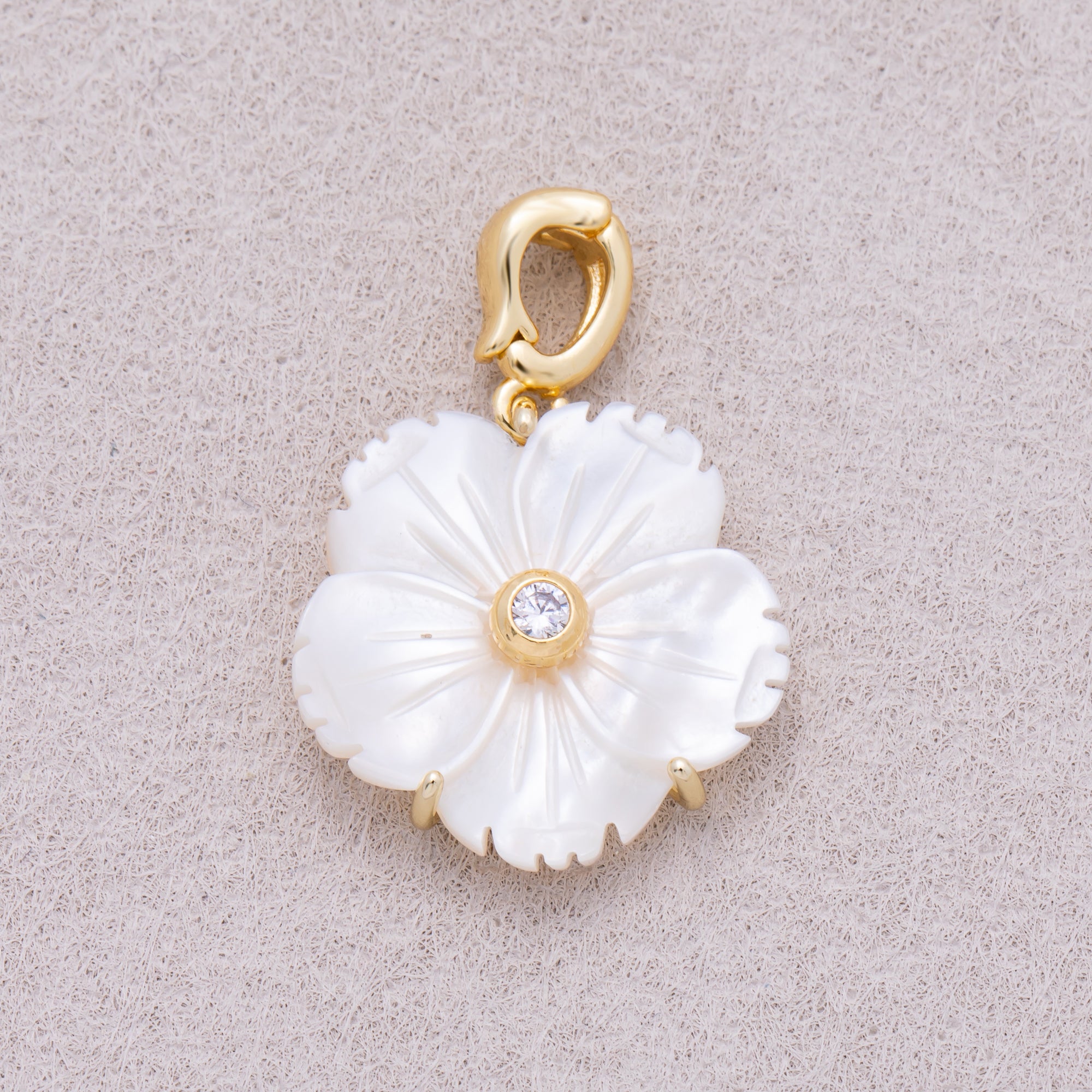 16K Gold Plated Mother of Pearl Blooming Flower Personal Birthstone Pendant - Sold Each