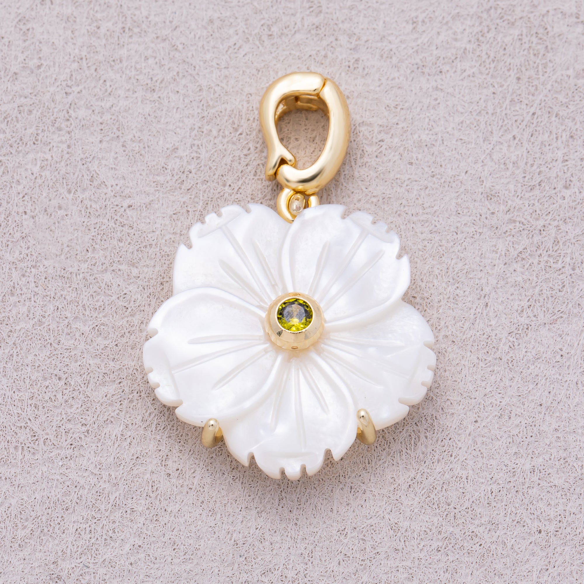 16K Gold Plated Mother of Pearl Blooming Flower Personal Birthstone Pendant - Sold Each