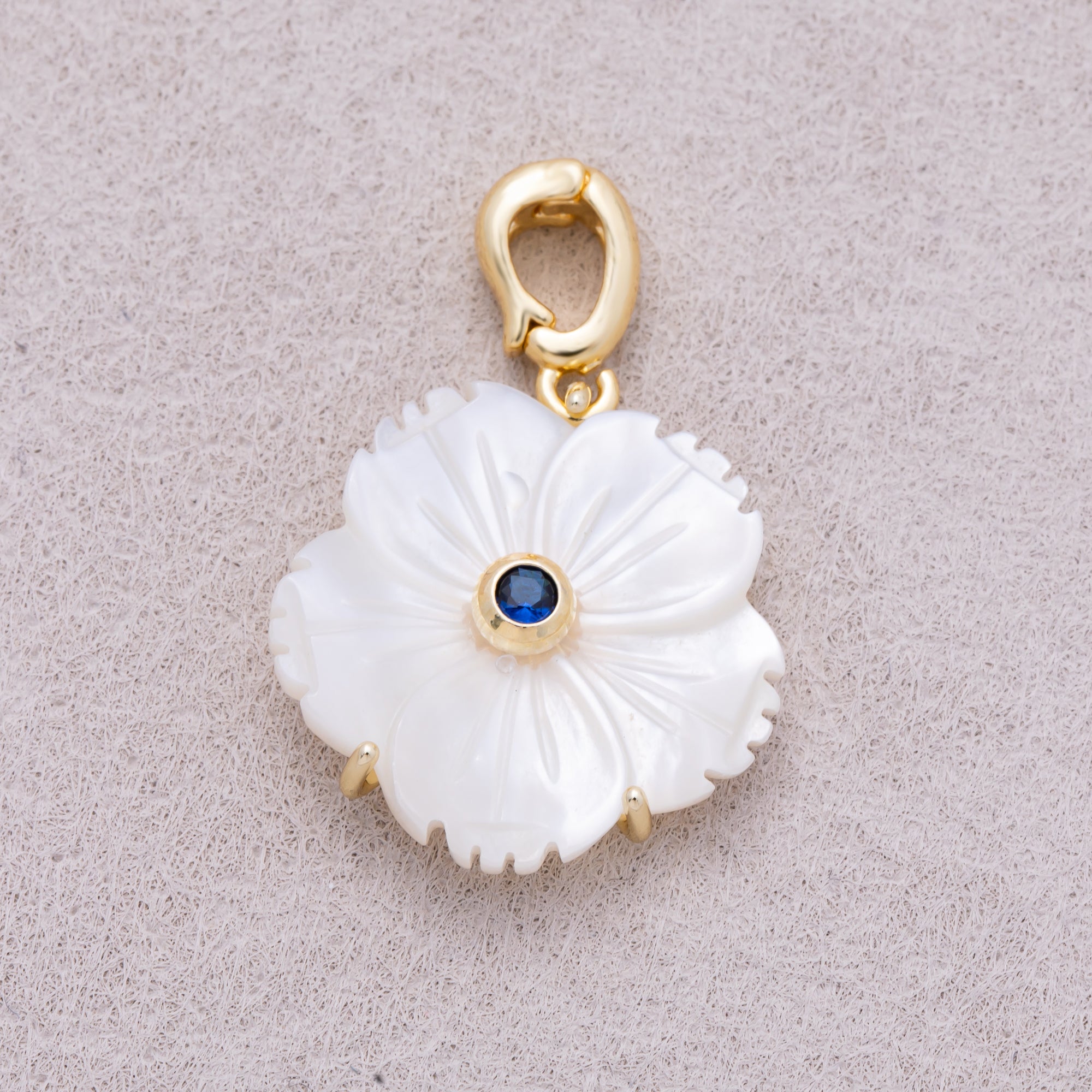 16K Gold Plated Mother of Pearl Blooming Flower Personal Birthstone Pendant - Sold Each