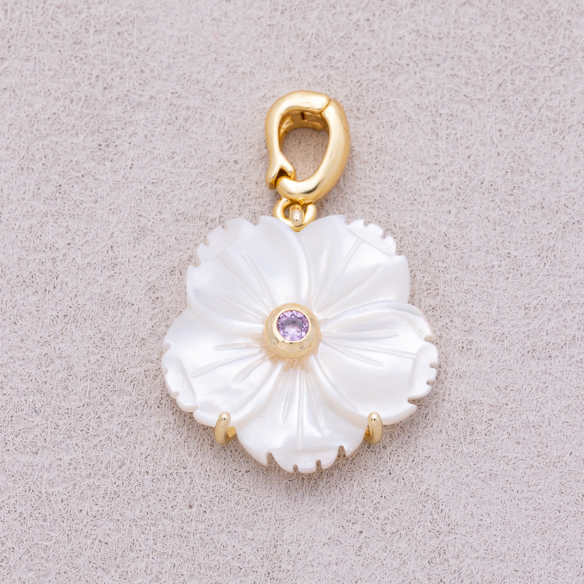16K Gold Plated Mother of Pearl Blooming Flower Personal Birthstone Pendant - Sold Each