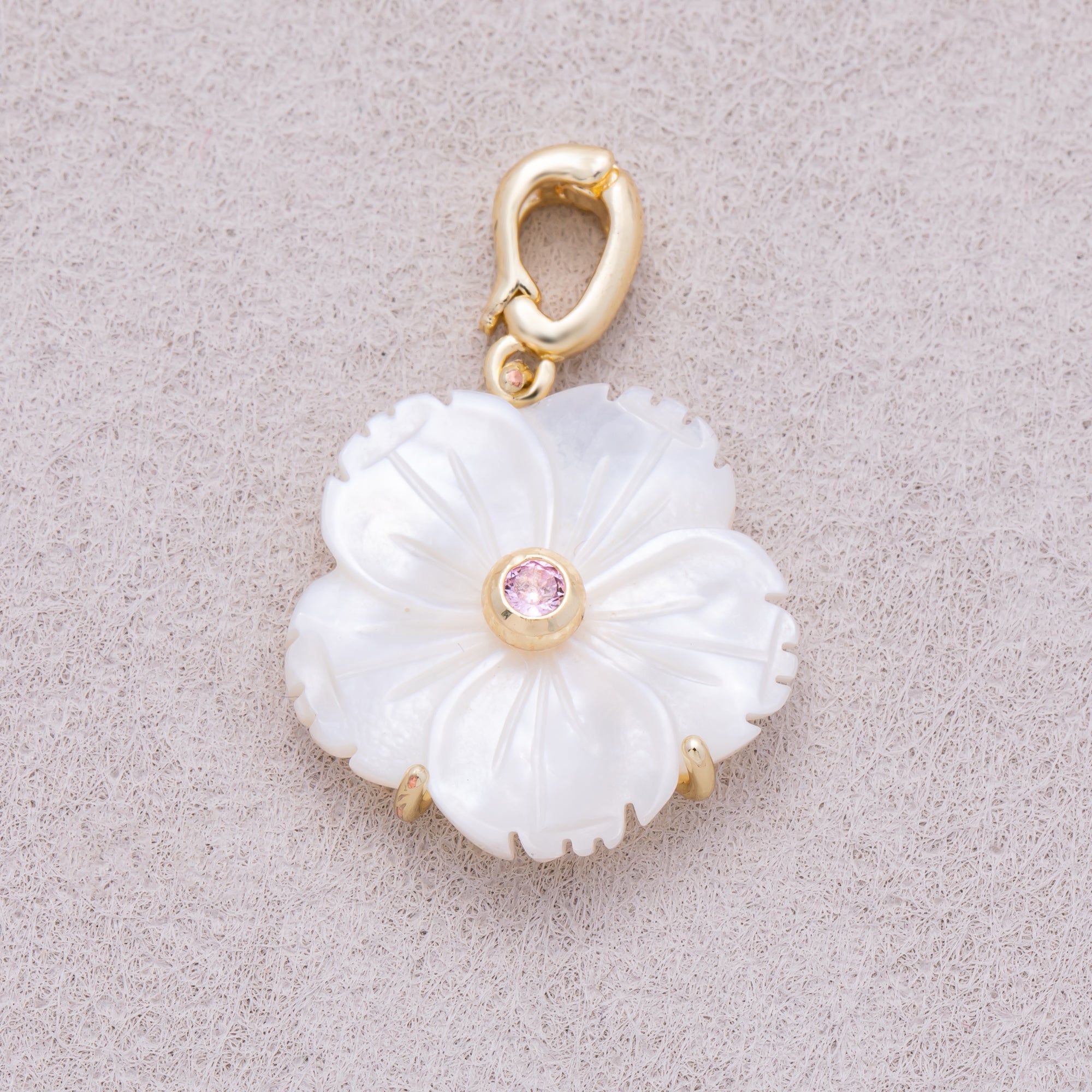 16K Gold Plated Mother of Pearl Blooming Flower Personal Birthstone Pendant - Sold Each