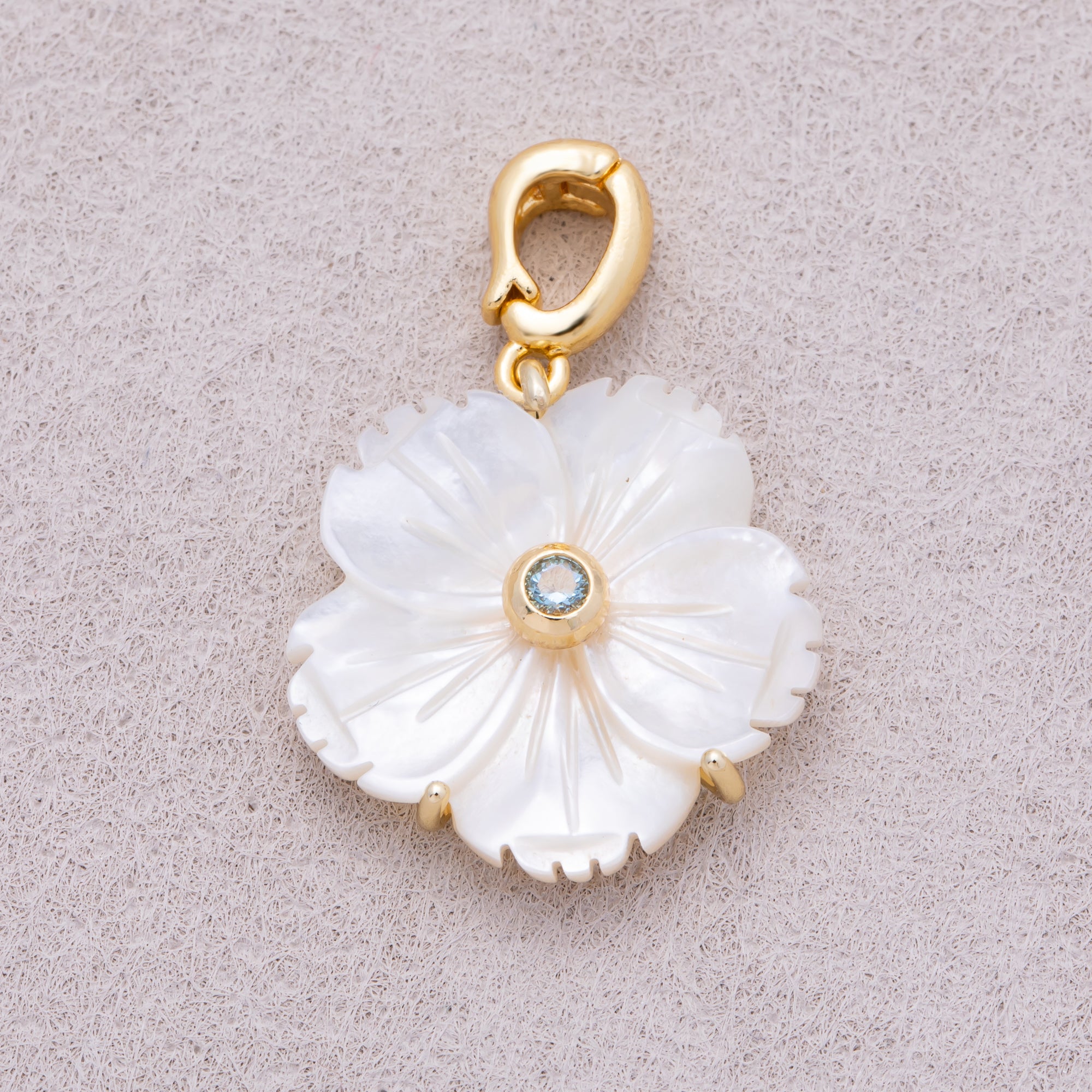16K Gold Plated Mother of Pearl Blooming Flower Personal Birthstone Pendant - Sold Each
