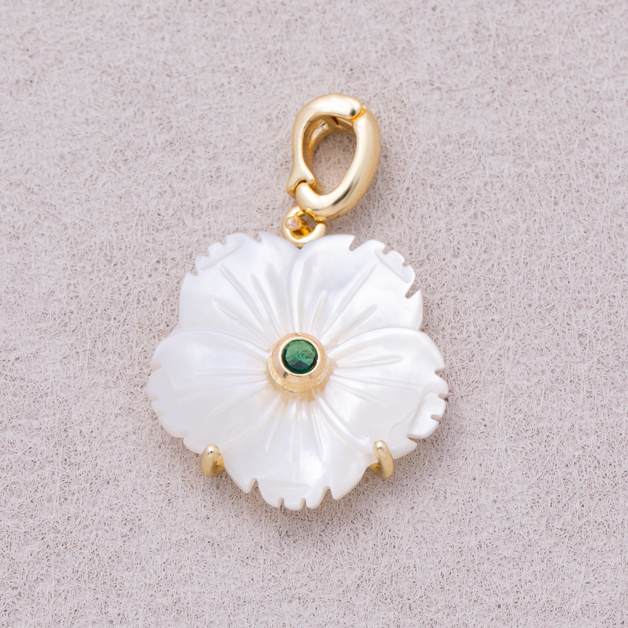 16K Gold Plated Mother of Pearl Blooming Flower Personal Birthstone Pendant - Sold Each