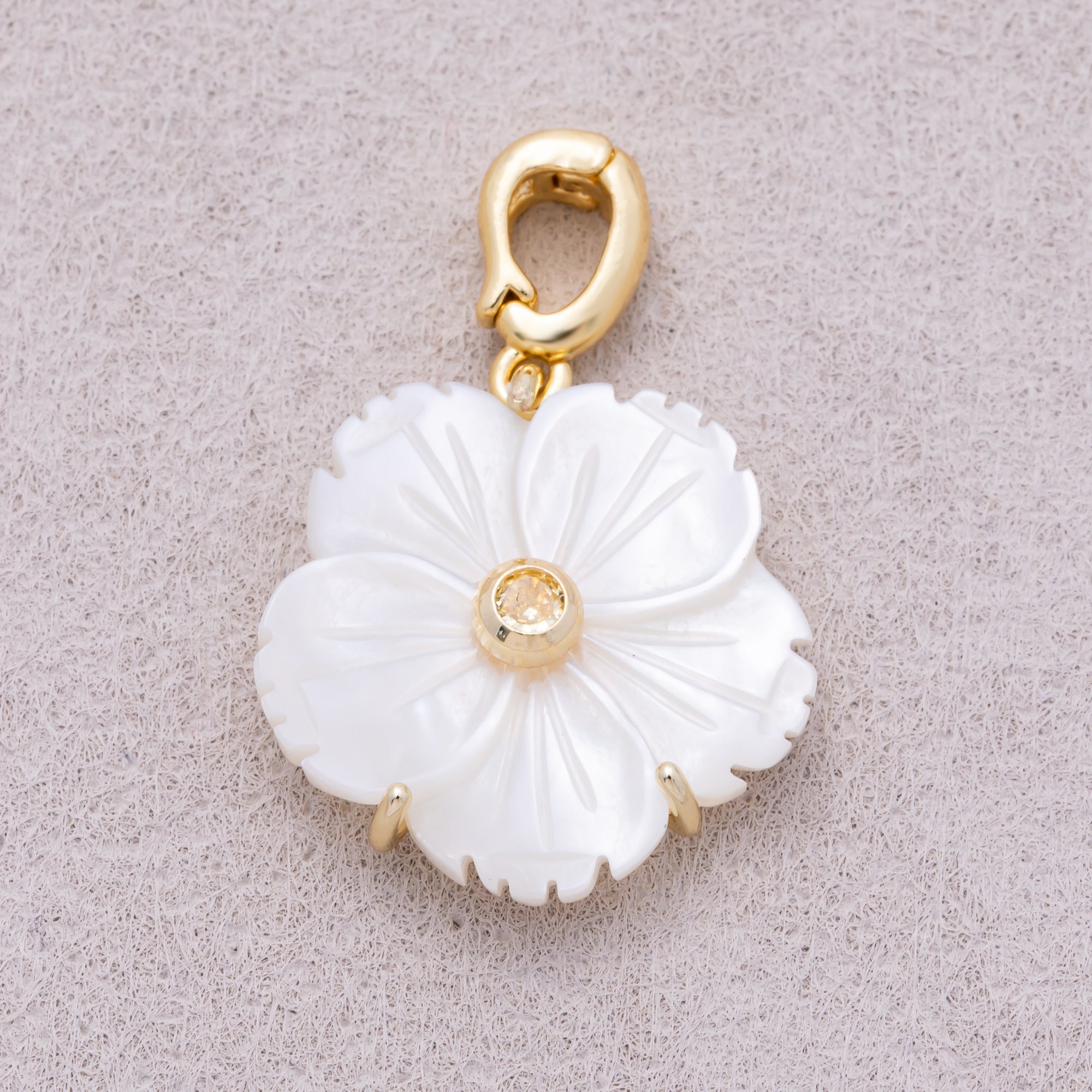 16K Gold Plated Mother of Pearl Blooming Flower Personal Birthstone Pendant - Sold Each