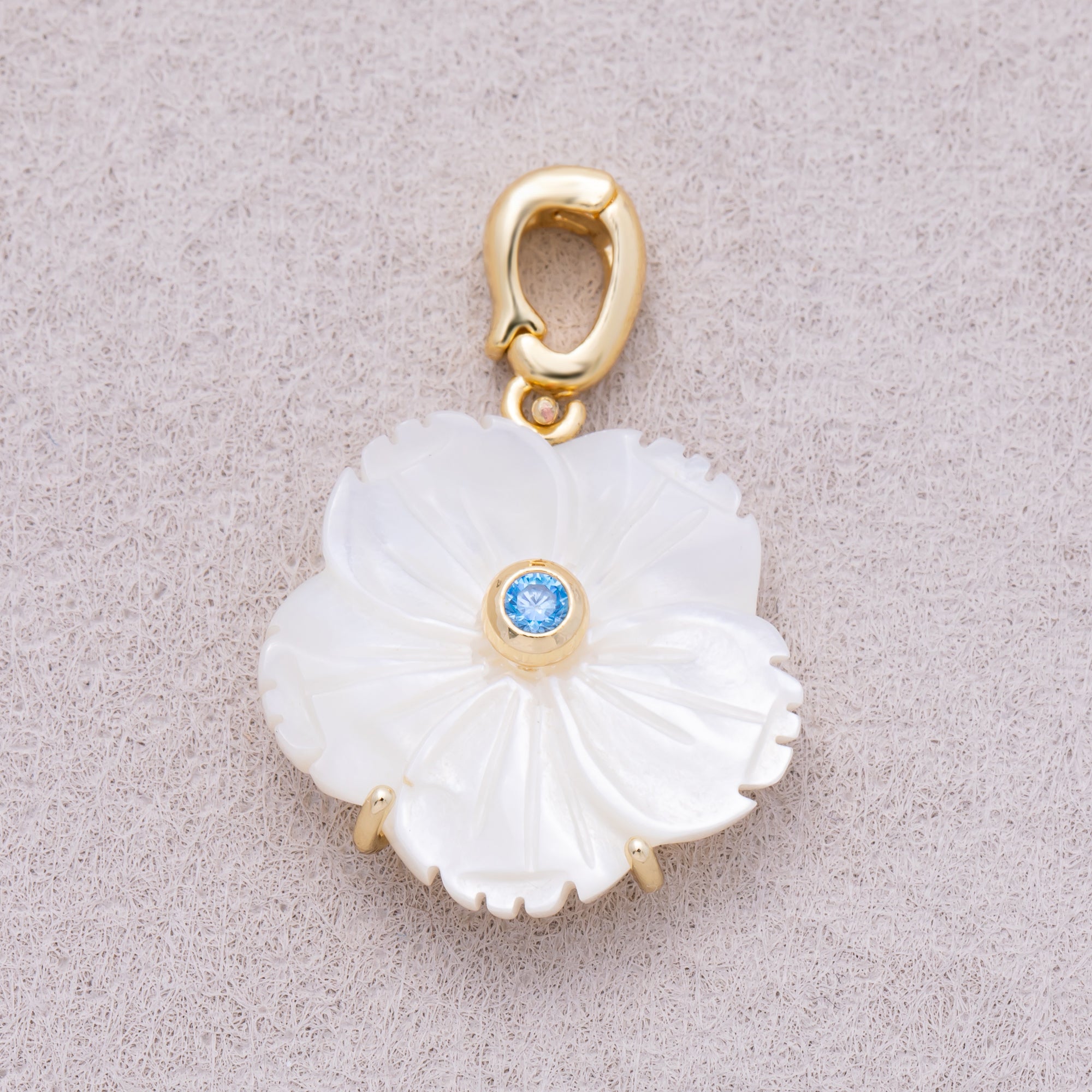16K Gold Plated Mother of Pearl Blooming Flower Personal Birthstone Pendant - Sold Each