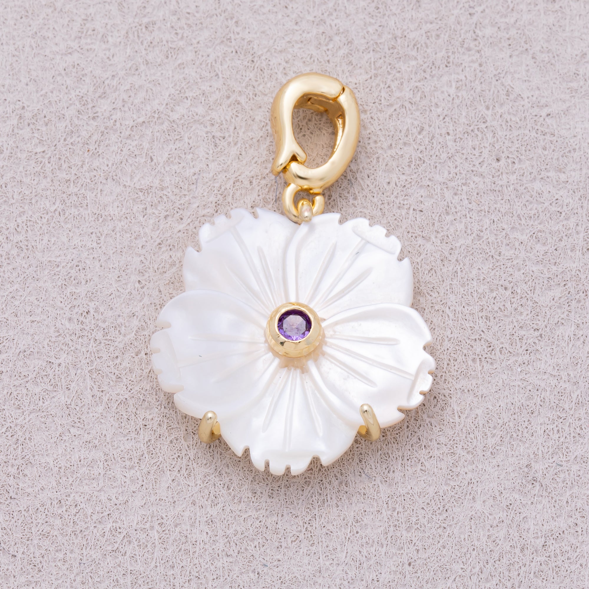 16K Gold Plated Mother of Pearl Blooming Flower Personal Birthstone Pendant - Sold Each