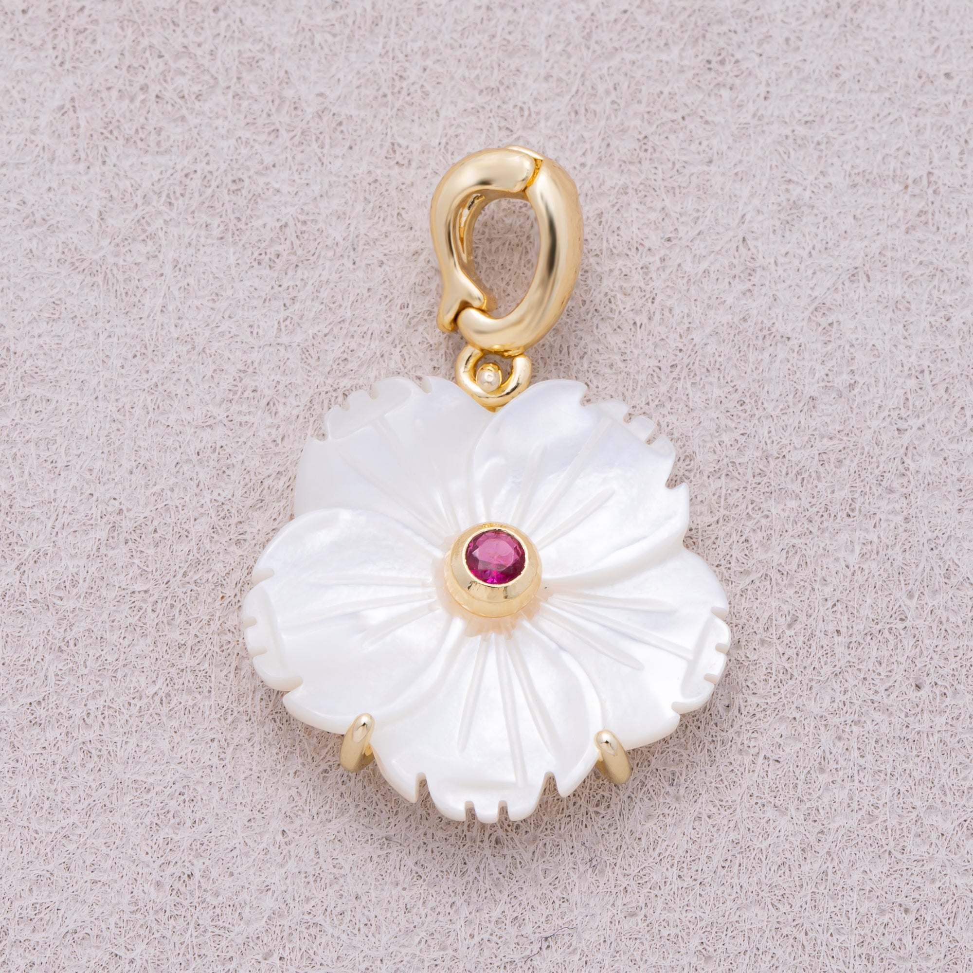 16K Gold Plated Mother of Pearl Blooming Flower Personal Birthstone Pendant - Sold Each