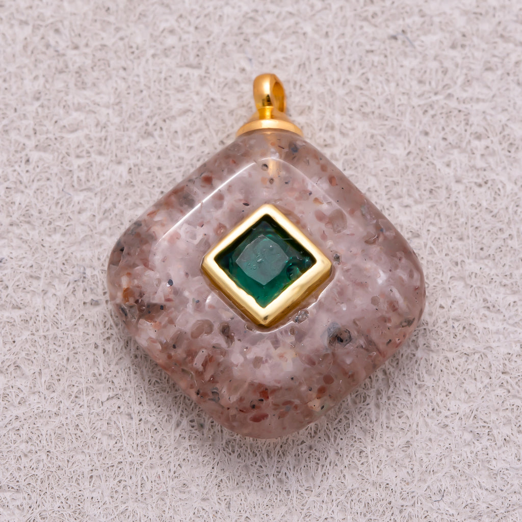 16K Gold Plated Multicolor Bezel set Natural Gemstone Rhombus Pendant - Sold Each