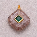 16K Gold Plated Multicolor Bezel set Natural Gemstone Rhombus Pendant - Sold Each