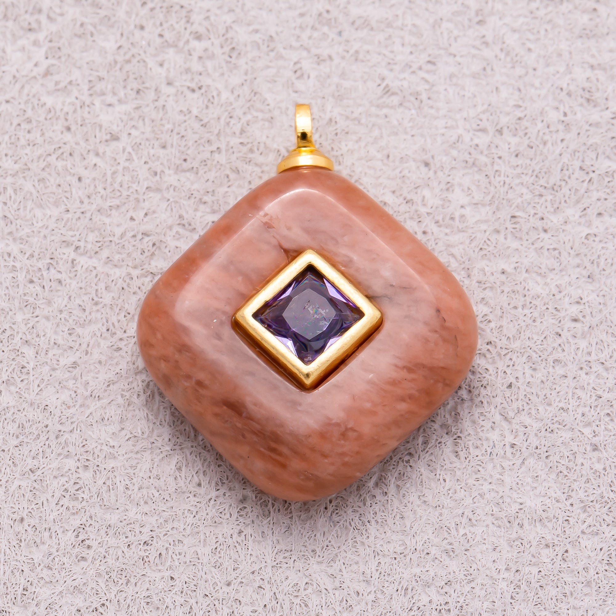 16K Gold Plated Multicolor Bezel set Natural Gemstone Rhombus Pendant - Sold Each