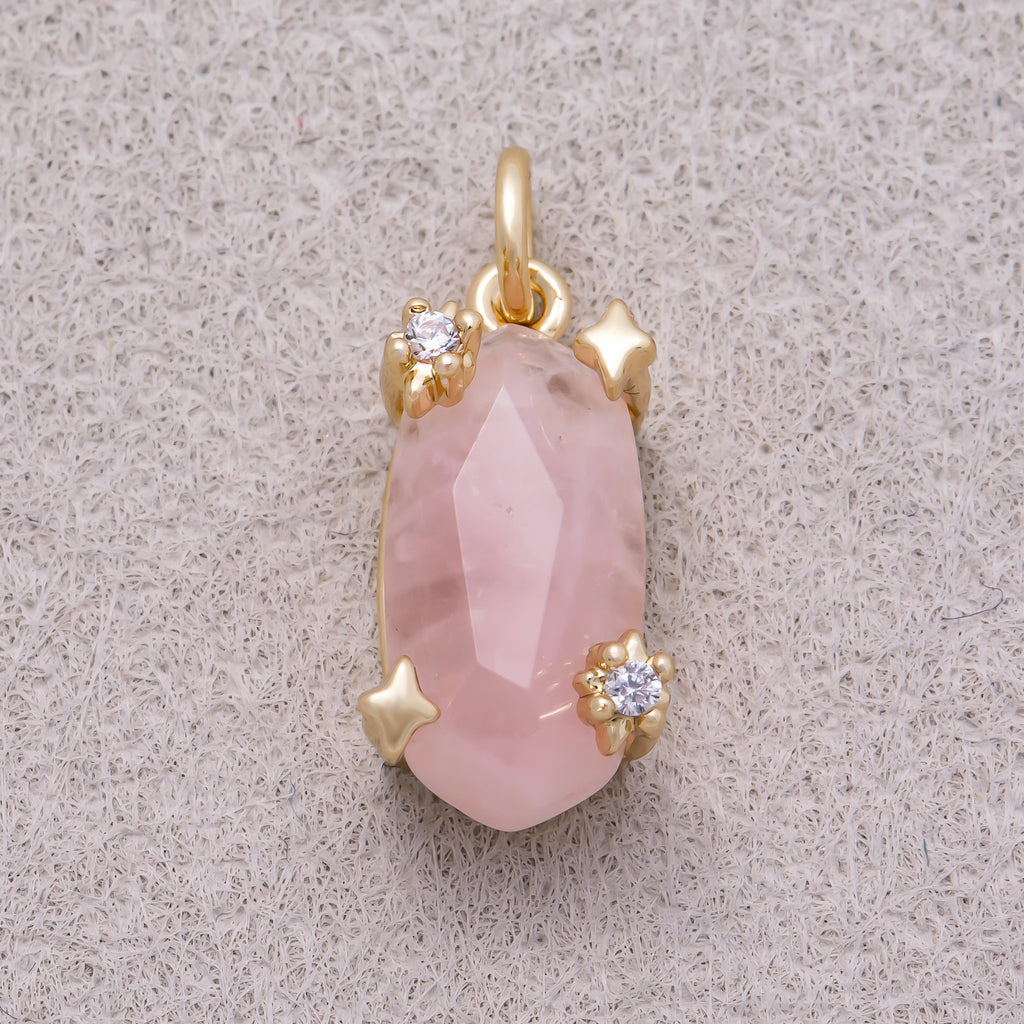 16K Gold Plated Faceted Natural Gemstone with Celestial Star Rectangular Pendant - Sold Each