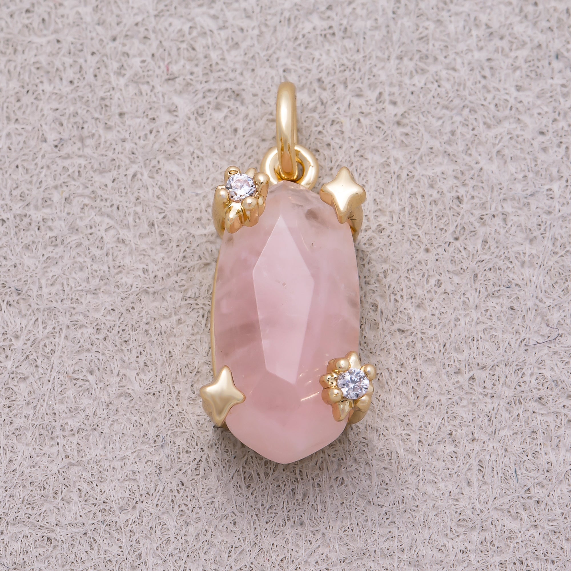 16K Gold Plated Faceted Natural Gemstone with Celestial Star Rectangular Pendant - Sold Each