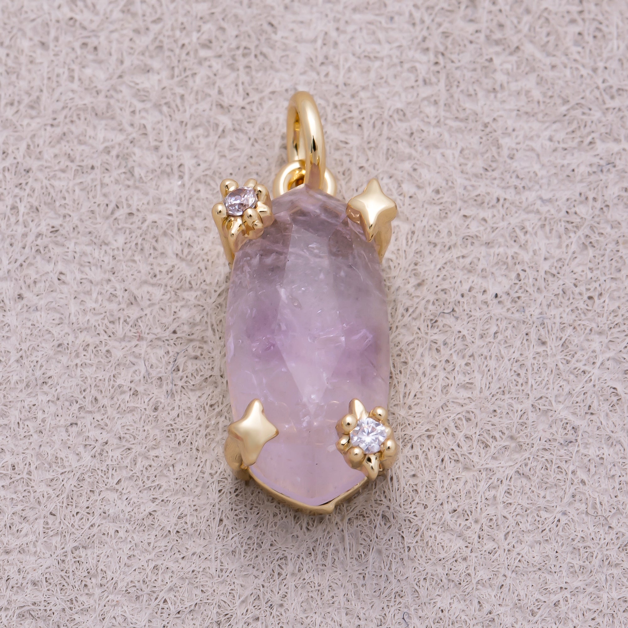 16K Gold Plated Faceted Natural Gemstone with Celestial Star Rectangular Pendant - Sold Each