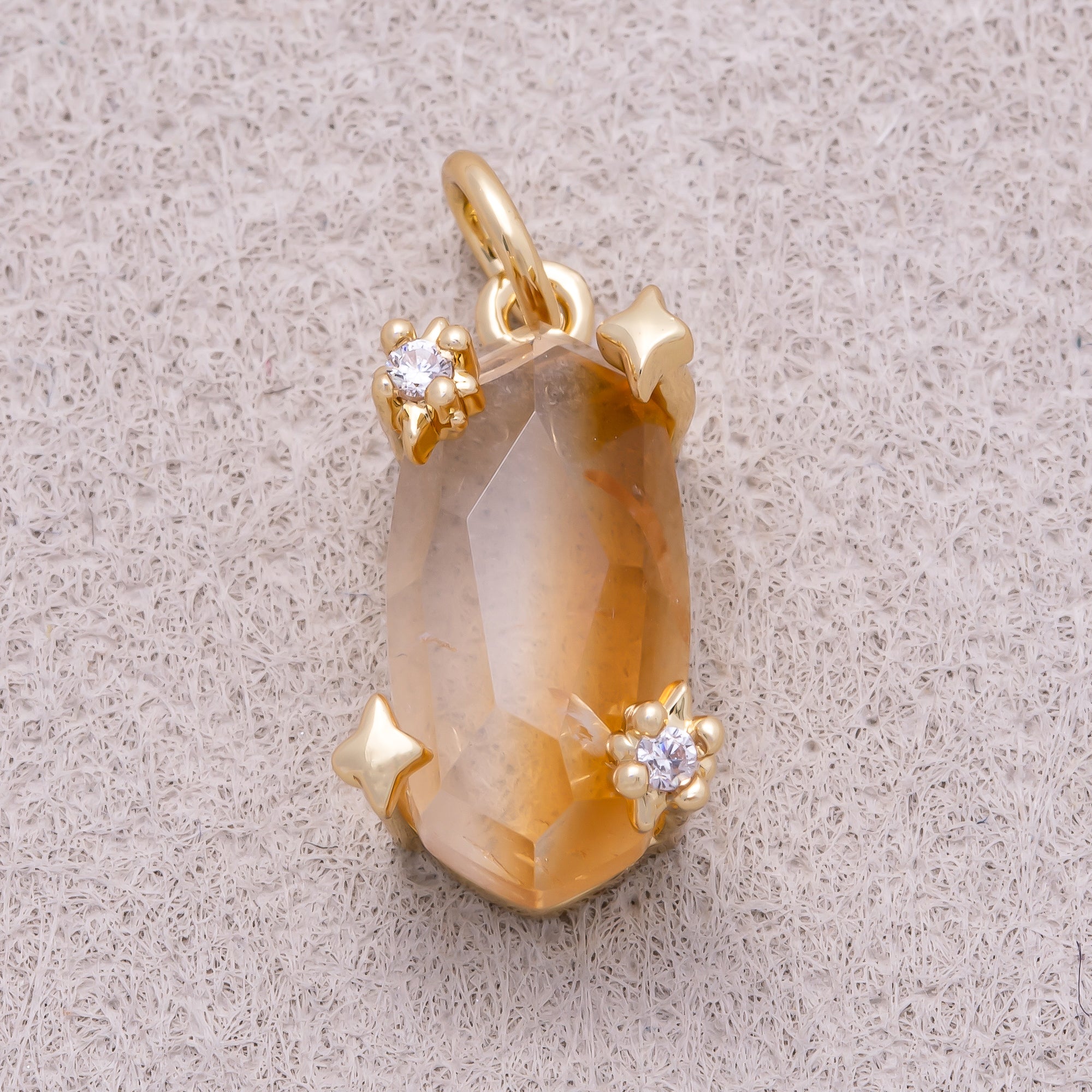 16K Gold Plated Faceted Natural Gemstone with Celestial Star Rectangular Pendant - Sold Each