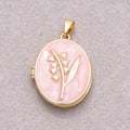16K Gold Plated White & Pink Mother of Pearl Leaf Oval Open Locket Pendant - Sold Each