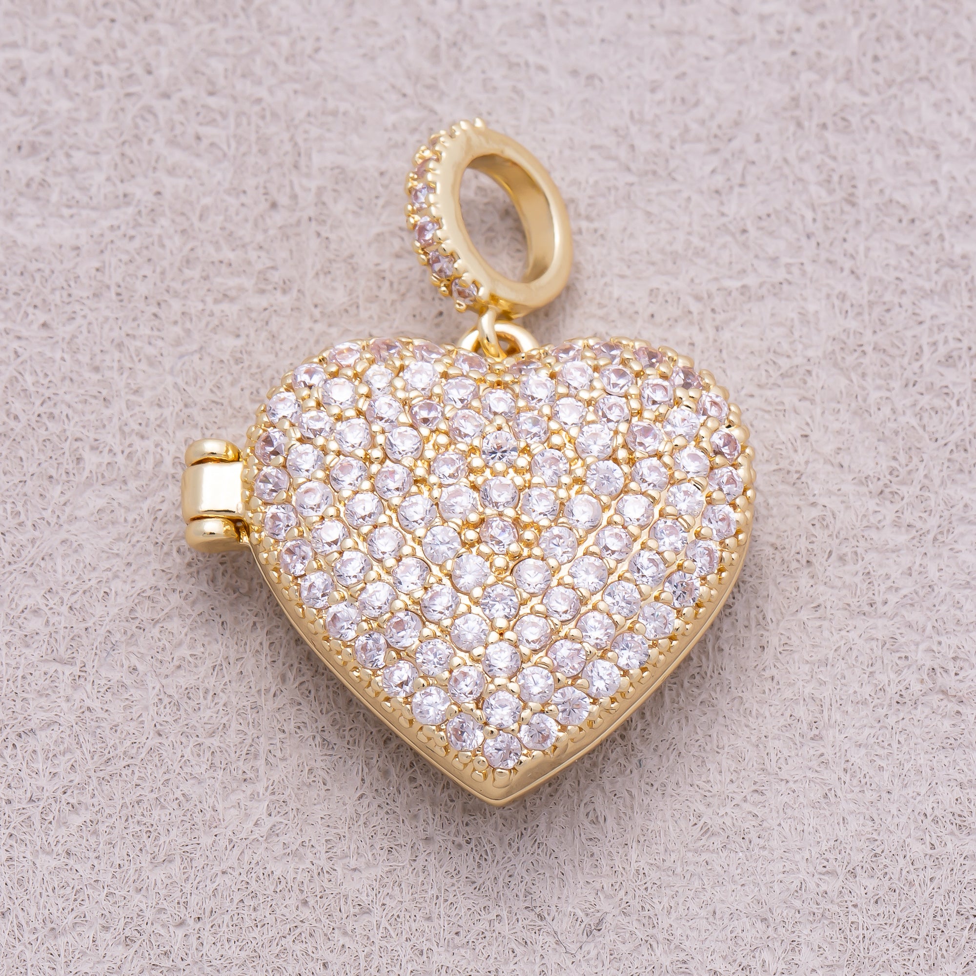 16K Gold Plated Micro Paved CZ Love Heart Open Locket Slider Pendant - Sold Each