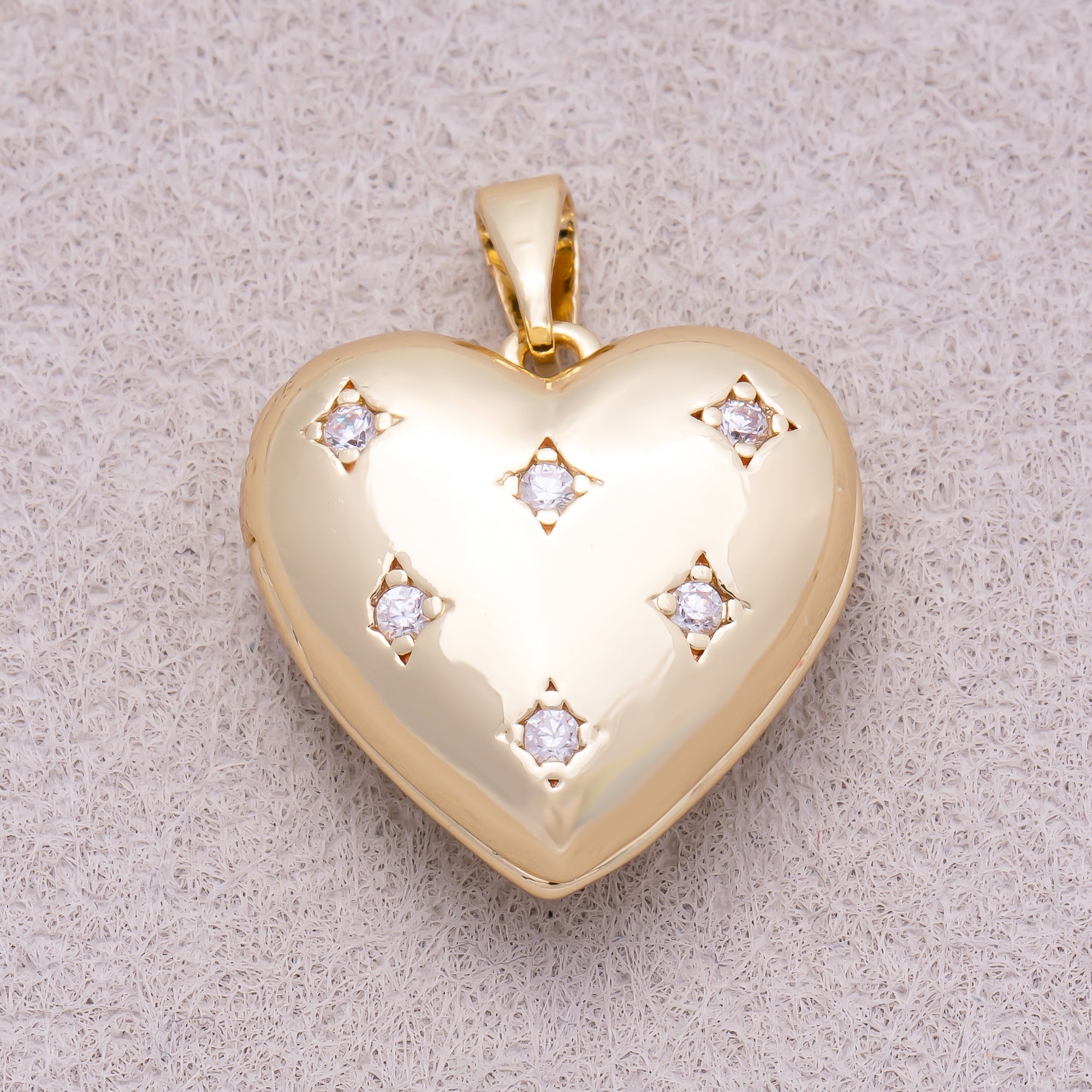 16K Gold Plated Clear CZ Starburst Love Heart Open Locket Pendant - Sold Each